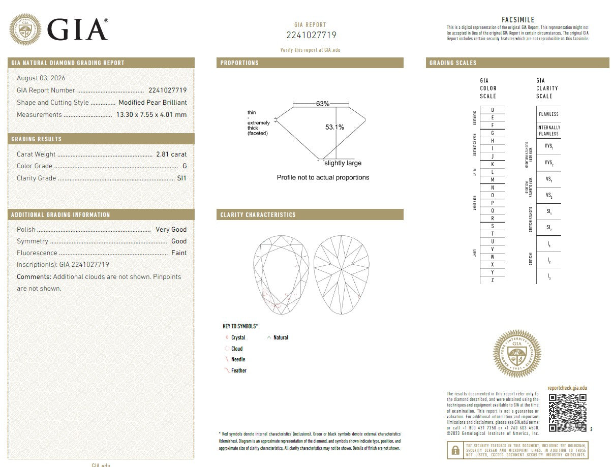 2.81 Carat Pear Shape Diamond G-SI1 Handcrafted GIA Natural 0