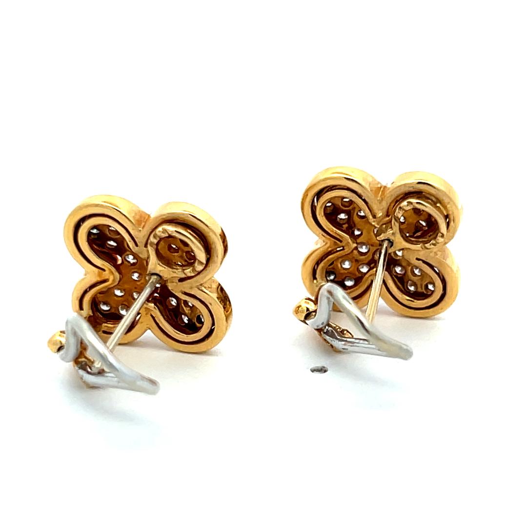 Vintage 18K Gold Clip On Earrings with 0.9 Carat Round H SI Diamonds