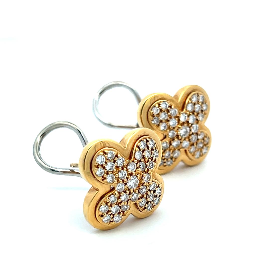 Vintage 18K Gold Clip On Earrings with 0.9 Carat Round H SI Diamonds