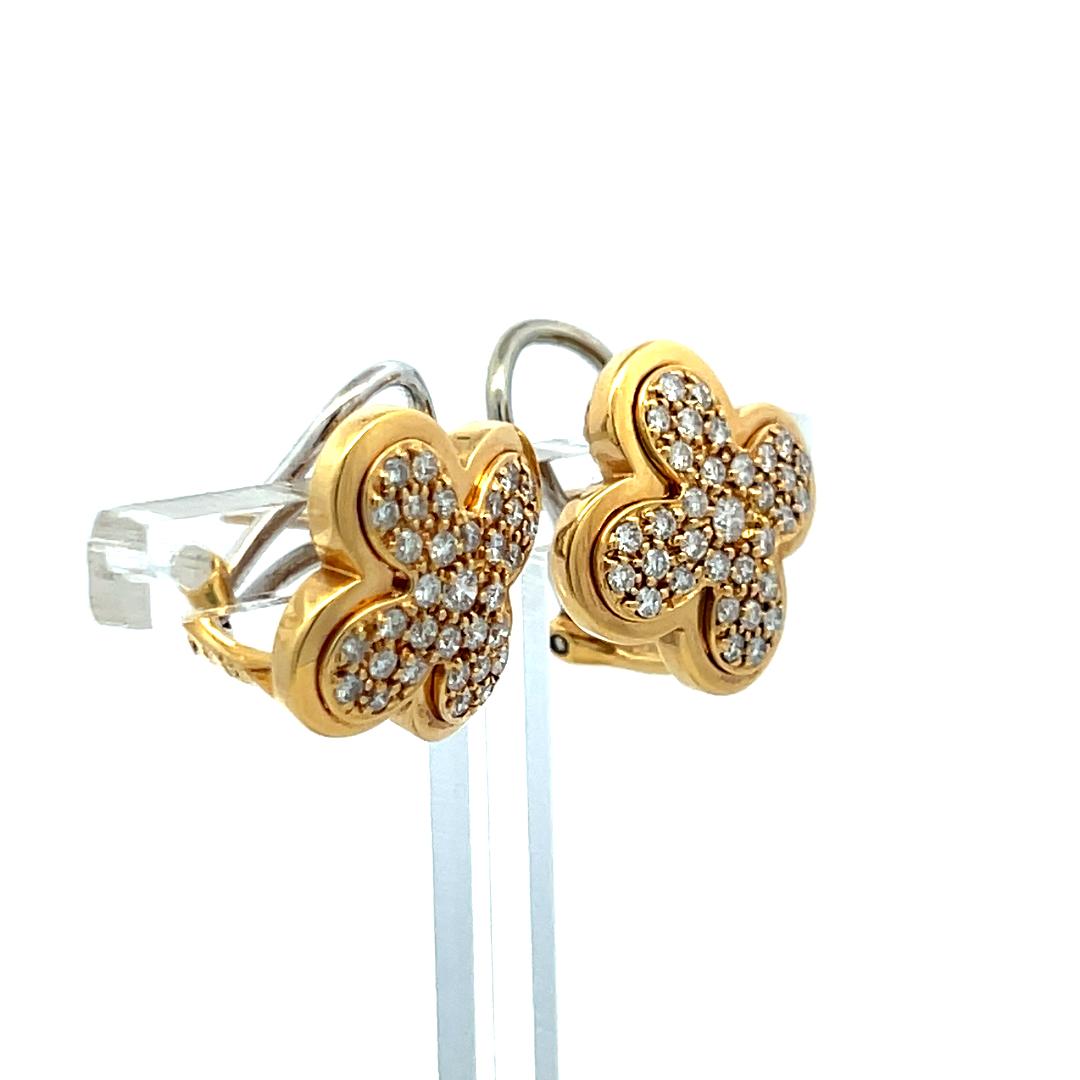 Vintage 18K Gold Clip On Earrings with 0.9 Carat Round H SI Diamonds
