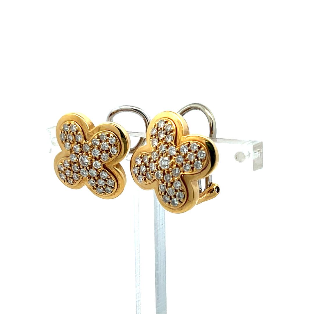 Vintage 18K Gold Clip On Earrings with 0.9 Carat Round H SI Diamonds