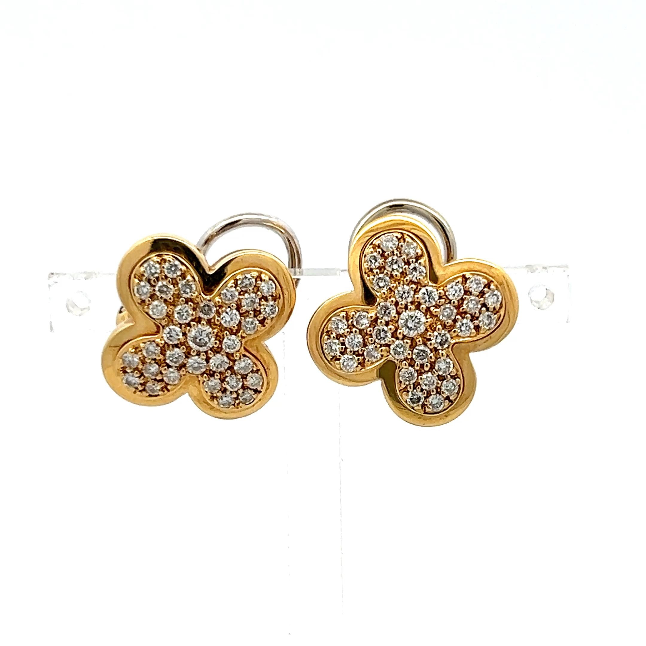 Vintage 18K Gold Clip On Earrings with 0.9 Carat Round H SI Diamonds