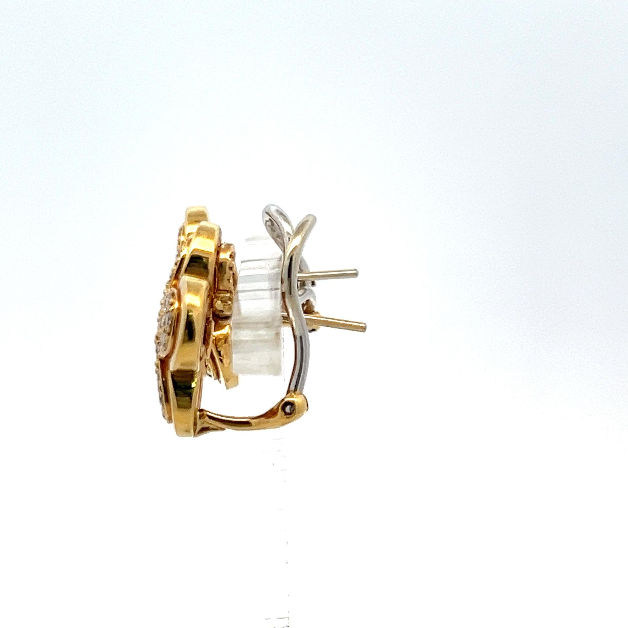 Vintage 18K Gold Clip On Earrings with 0.9 Carat Round H SI Diamonds