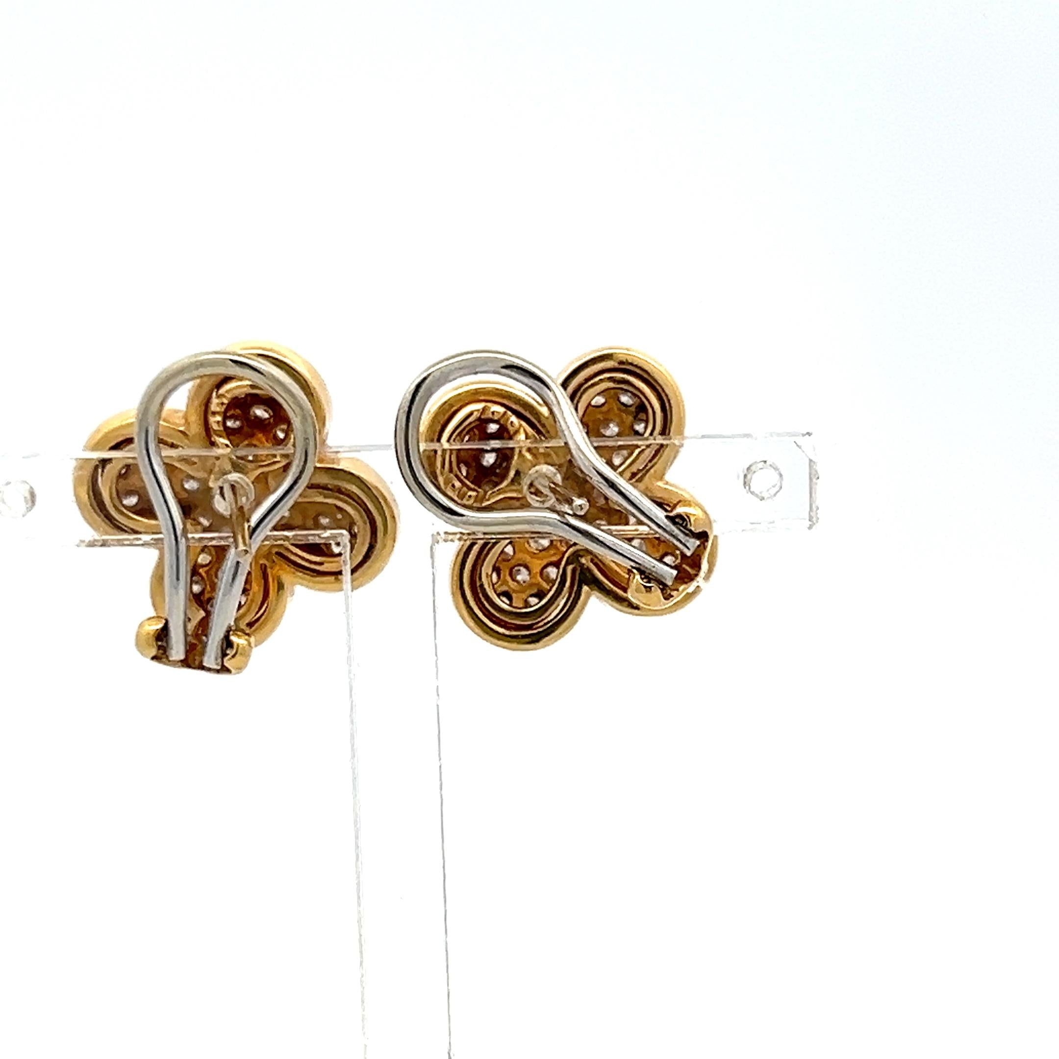 Vintage 18K Gold Clip On Earrings with 0.9 Carat Round H SI Diamonds