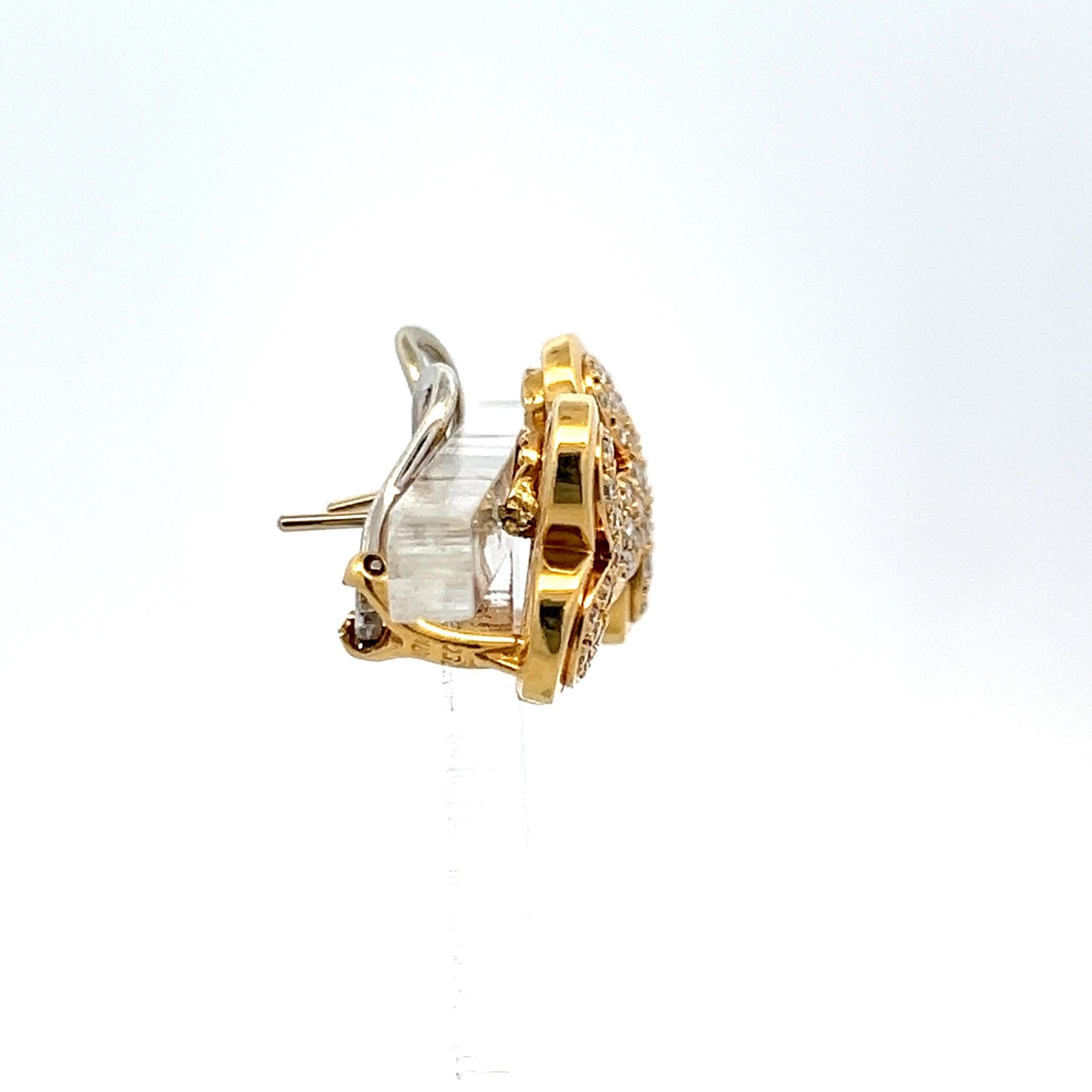Vintage 18K Gold Clip On Earrings with 0.9 Carat Round H SI Diamonds