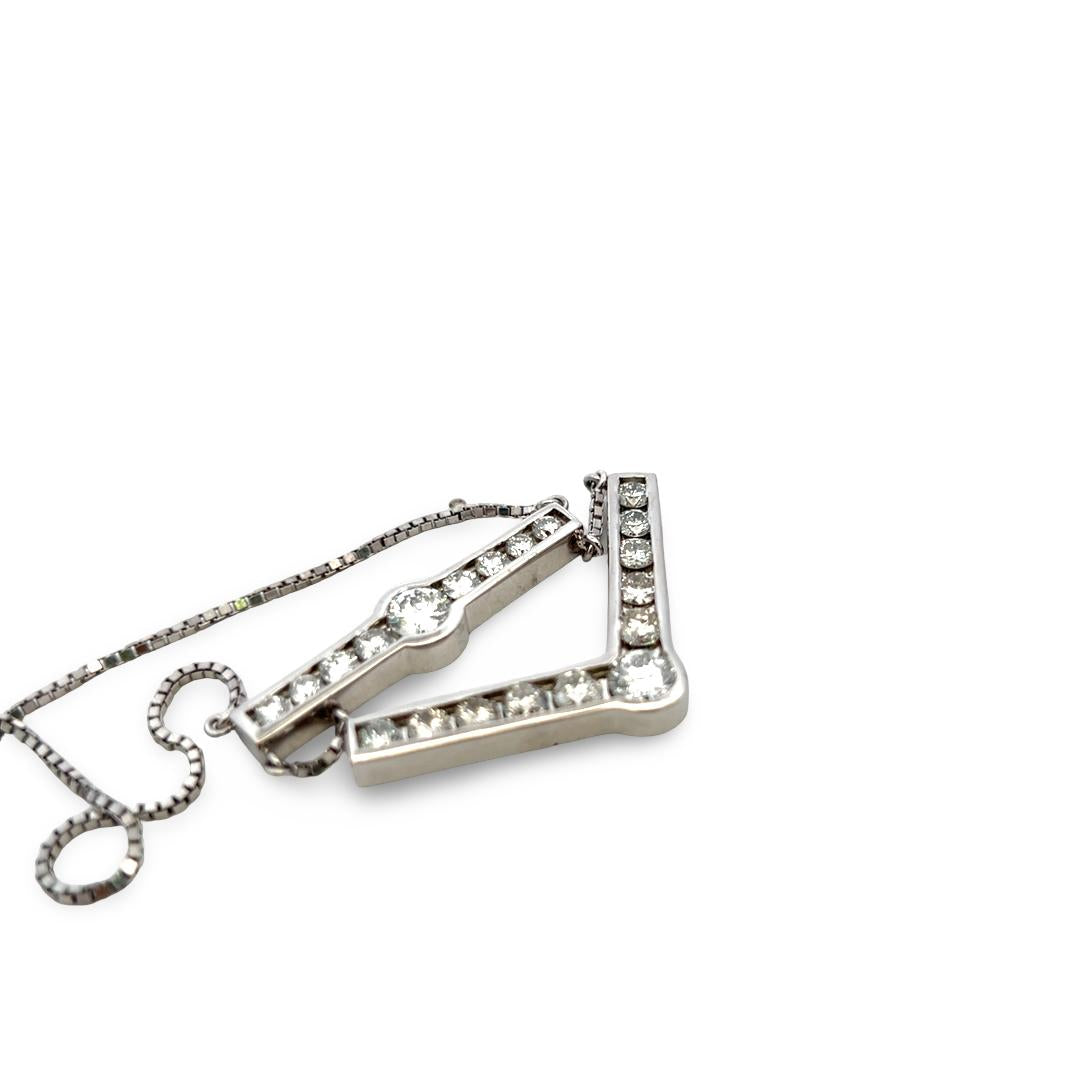 Vintage 14K White Gold Pendant Necklace with 3.55ct Round Diamonds 18 Inch