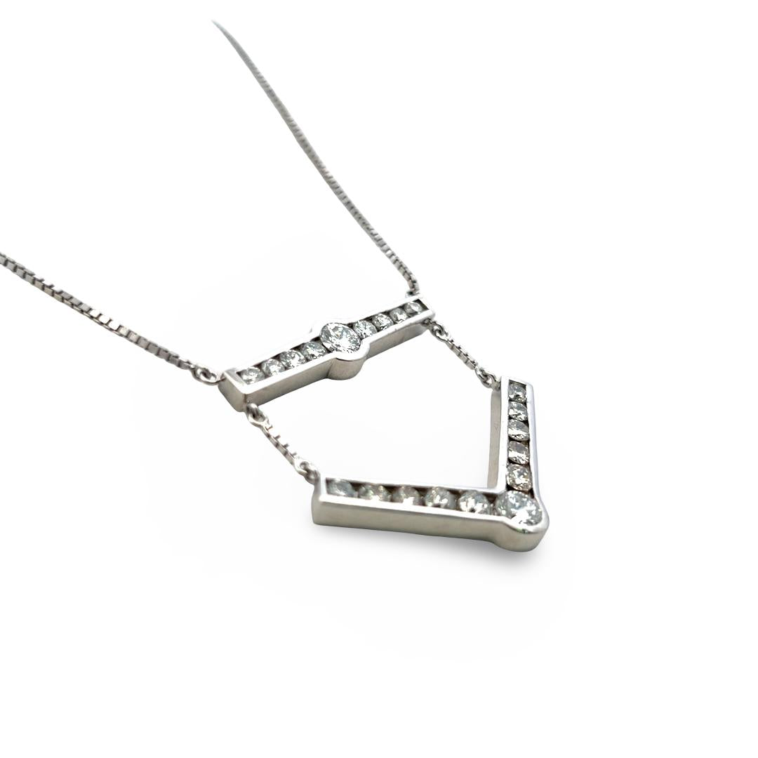 Vintage 14K White Gold Pendant Necklace with 3.55ct Round Diamonds 18 Inch