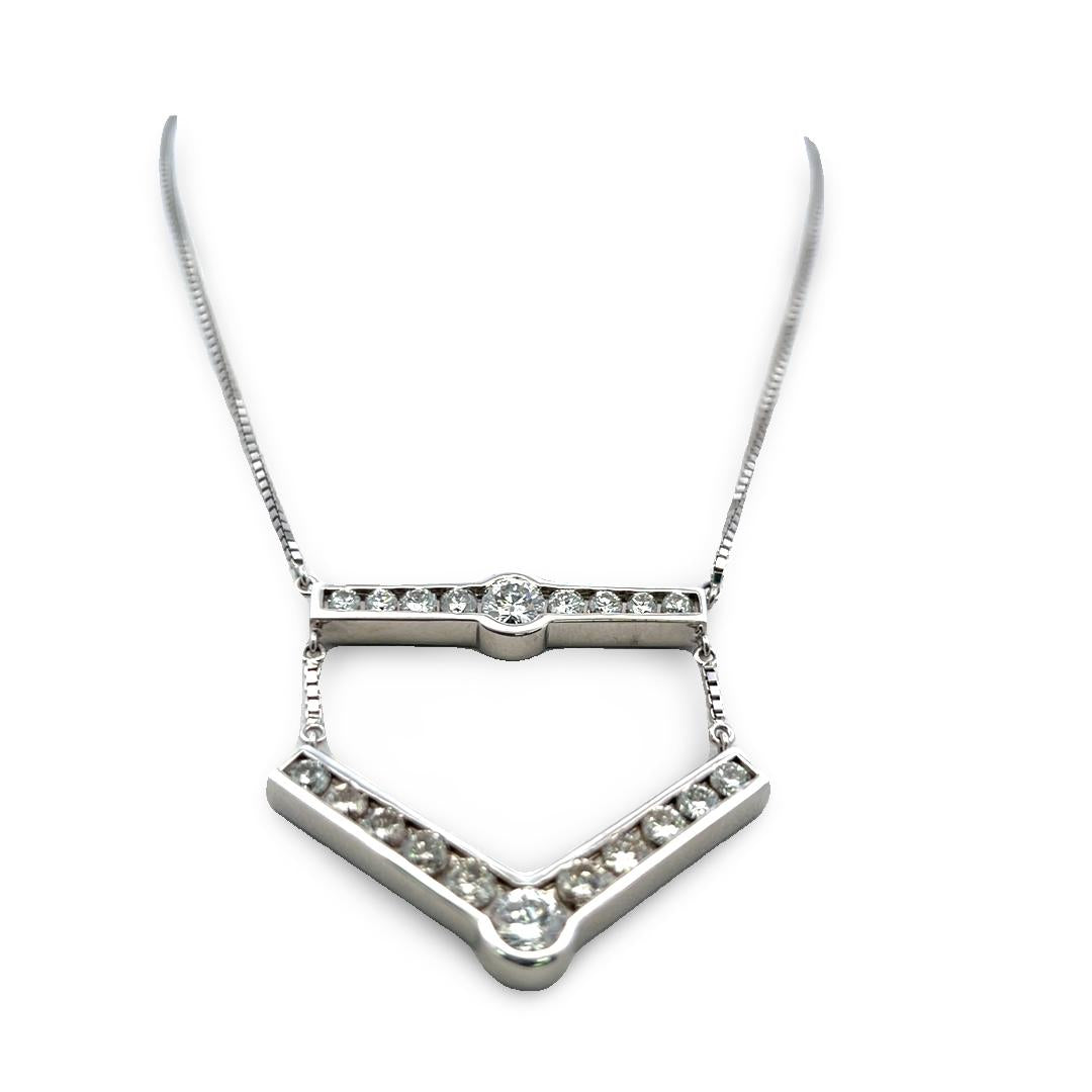 Vintage 14K White Gold Pendant Necklace with 3.55ct Round Diamonds 18 Inch