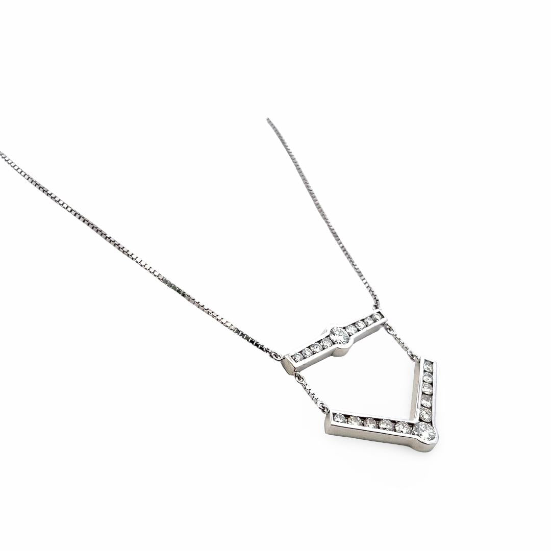 Vintage 14K White Gold Pendant Necklace with 3.55ct Round Diamonds 18 Inch