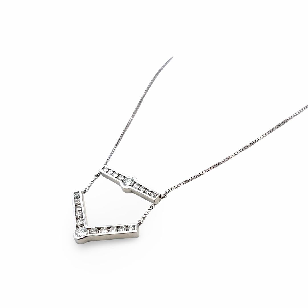 Vintage 14K White Gold Pendant Necklace with 3.55ct Round Diamonds 18 Inch