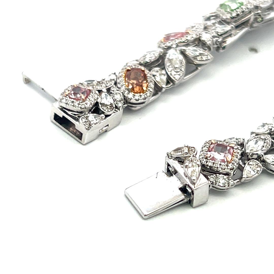Vintage 18K White Gold Link Bracelet with 9.5 Carat Mixed Cut Diamonds