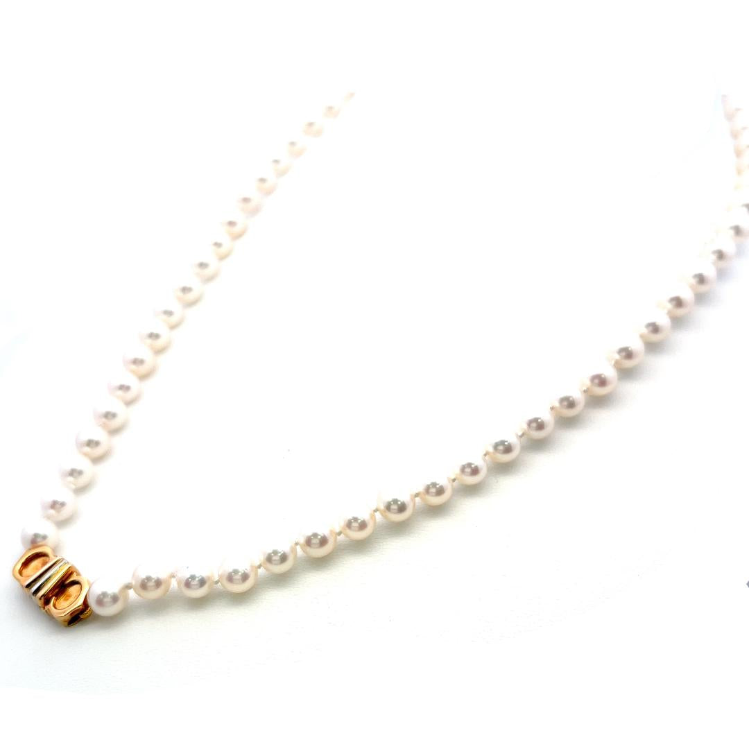 Cartier Vintage 18K Yellow Gold Beaded Necklace with 6.3-6.7mm Pearls 31.8 Grams