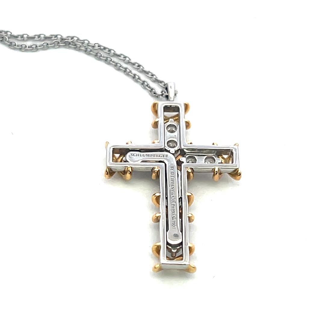 Tiffany & Co 18K Two Tone Gold Cross Pendant Necklace 0.35ct Round F VS Diamonds