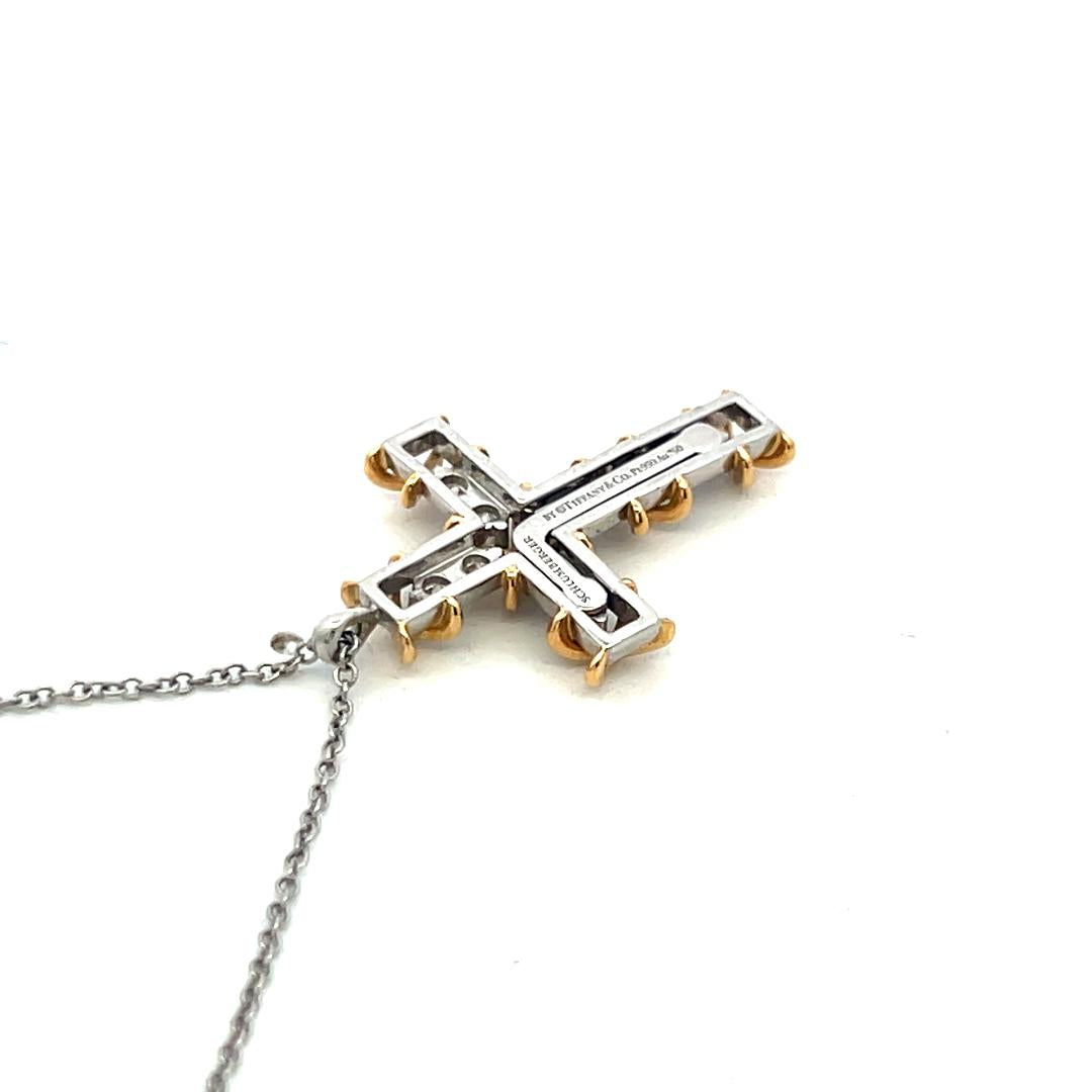 Tiffany & Co 18K Two Tone Gold Cross Pendant Necklace 0.35ct Round F VS Diamonds