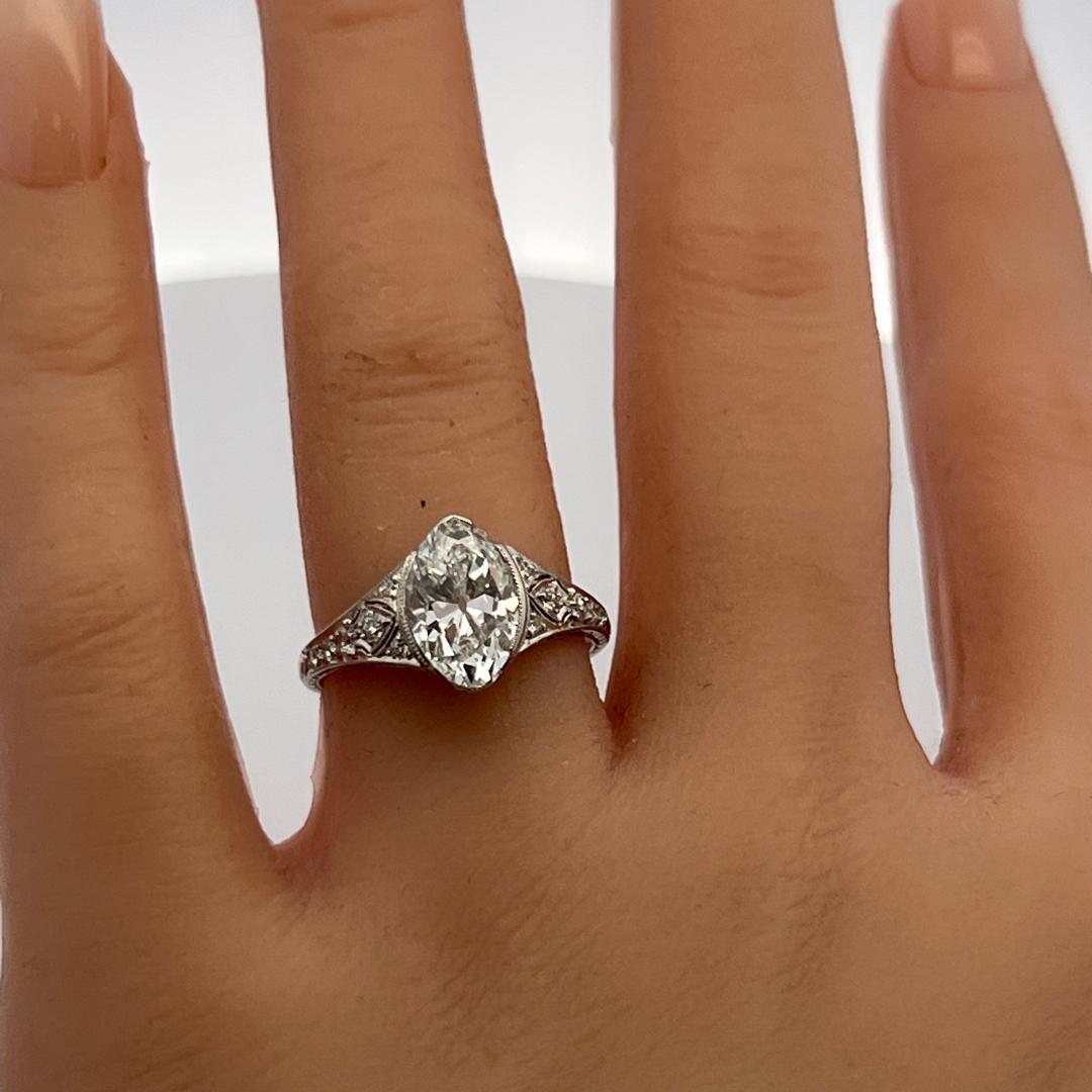 Platinum Engagement Ring with 2.42ct Marquis &  Old European Diamonds D VS2 GIA