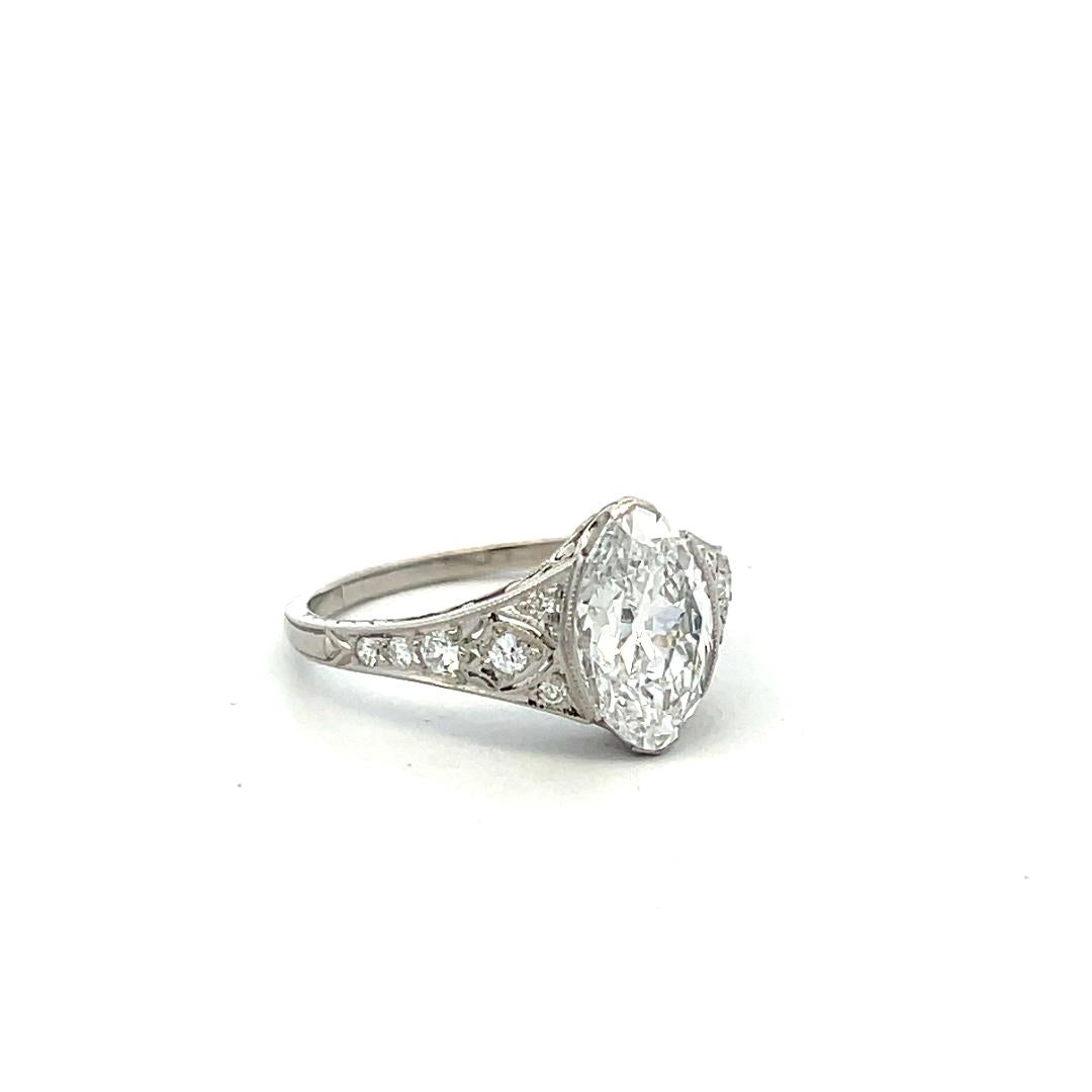 Platinum Engagement Ring with 2.42ct Marquis &  Old European Diamonds D VS2 GIA