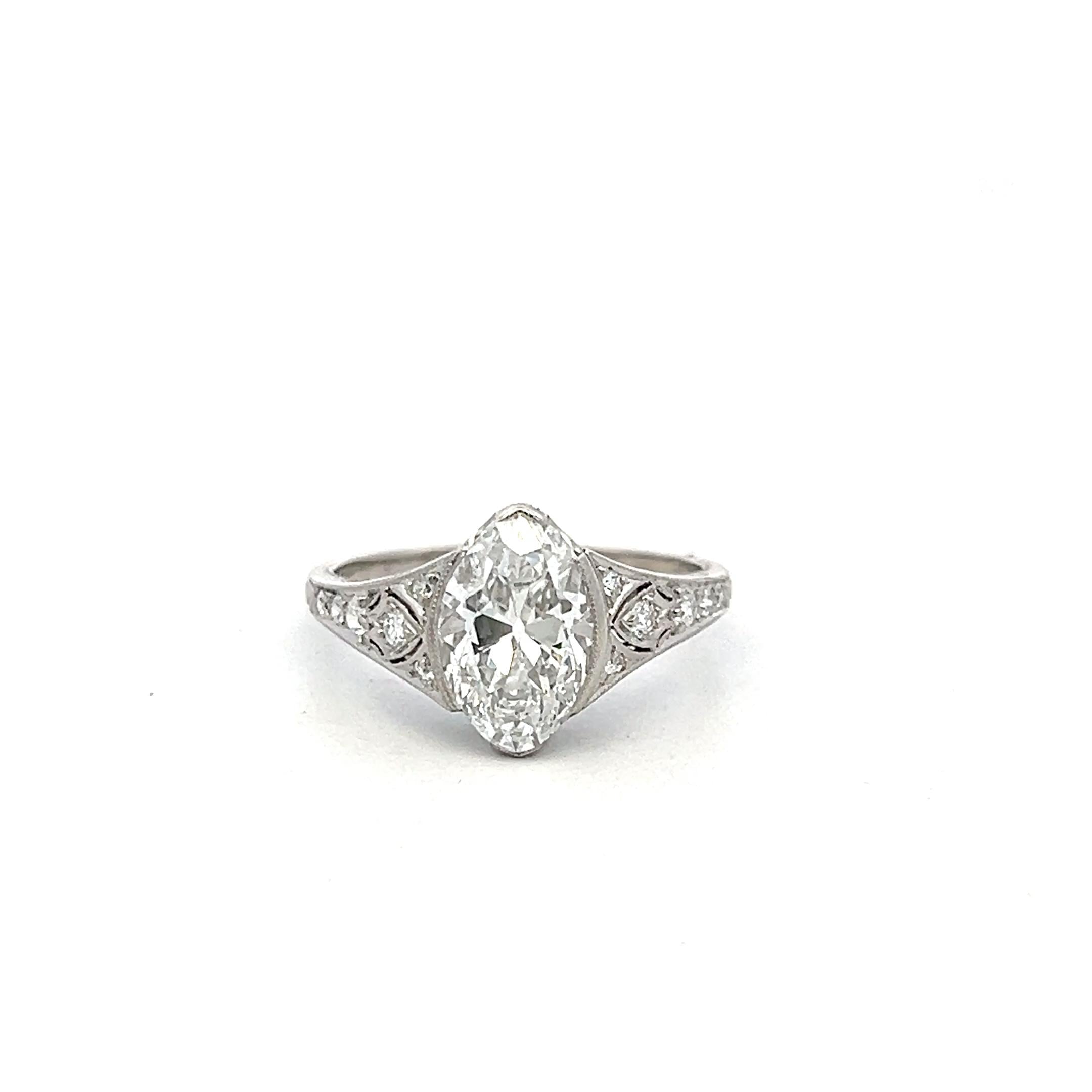 Platinum Engagement Ring with 2.42ct Marquis &  Old European Diamonds D VS2 GIA