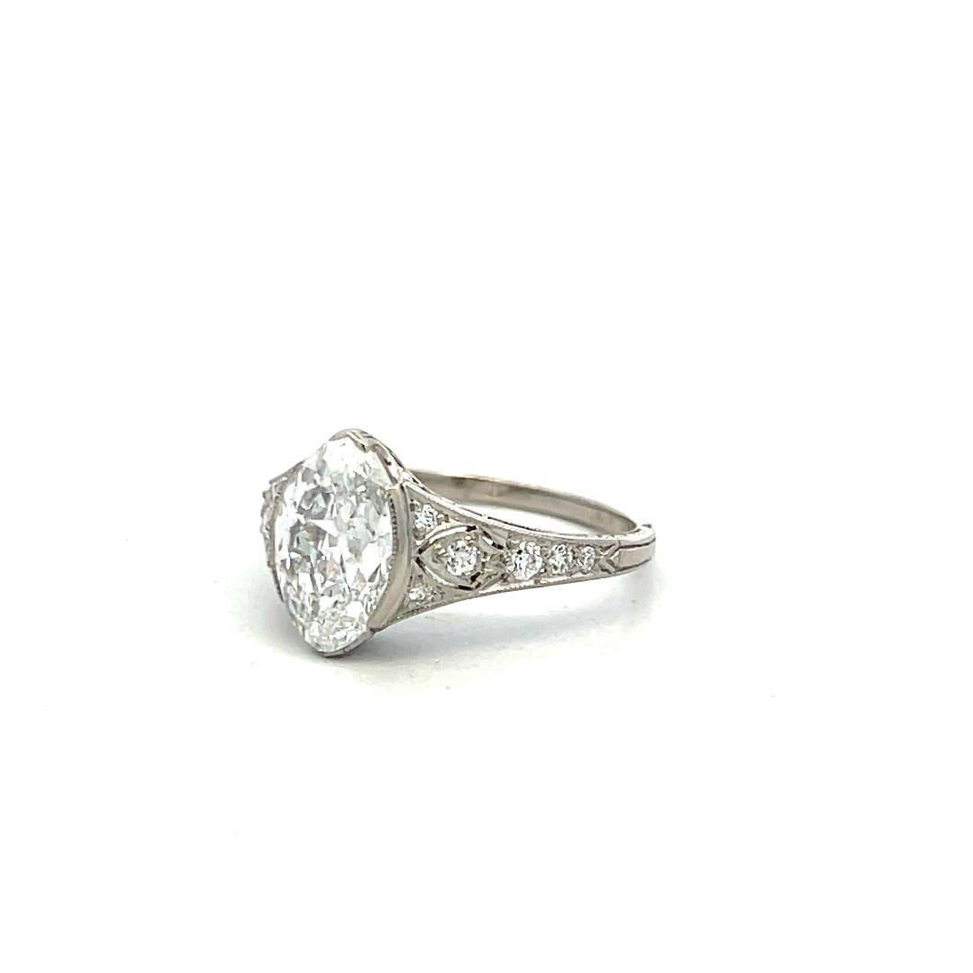 Platinum Engagement Ring with 2.42ct Marquis &  Old European Diamonds D VS2 GIA