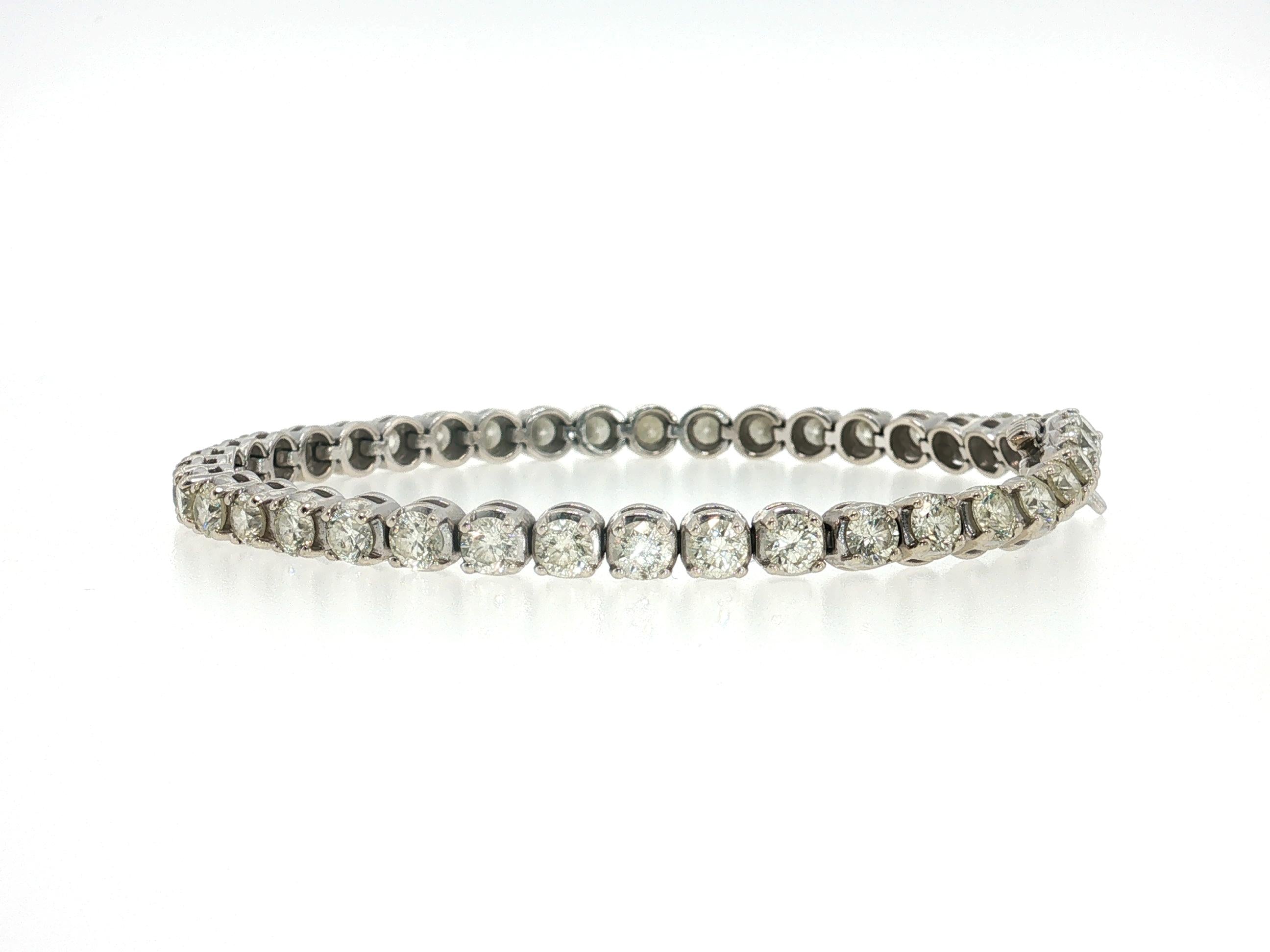 Vintage 14K White Gold Tennis Bracelet with 8 Carat Round J VS Diamonds