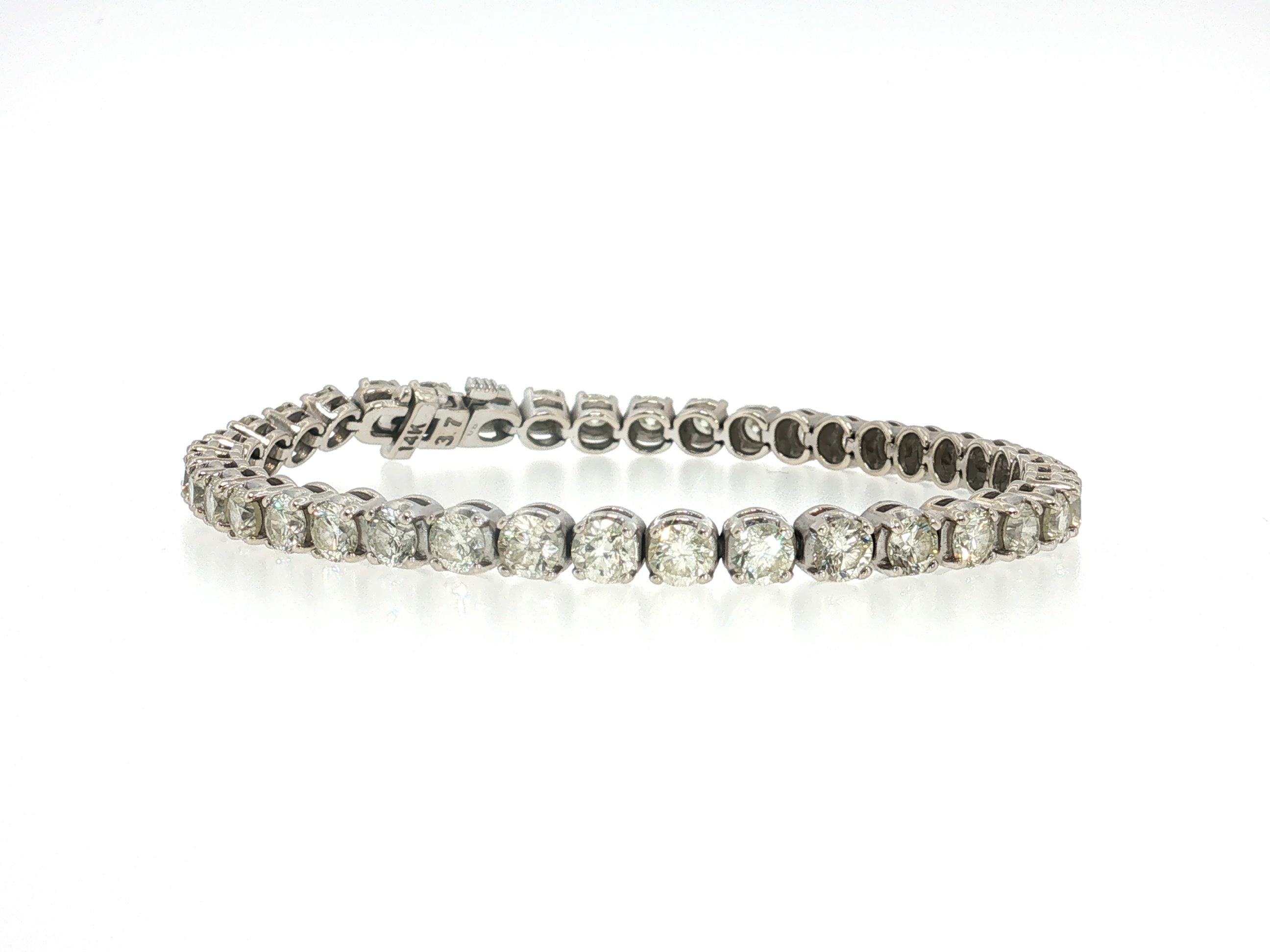 Vintage 14K White Gold Tennis Bracelet with 8 Carat Round J VS Diamonds