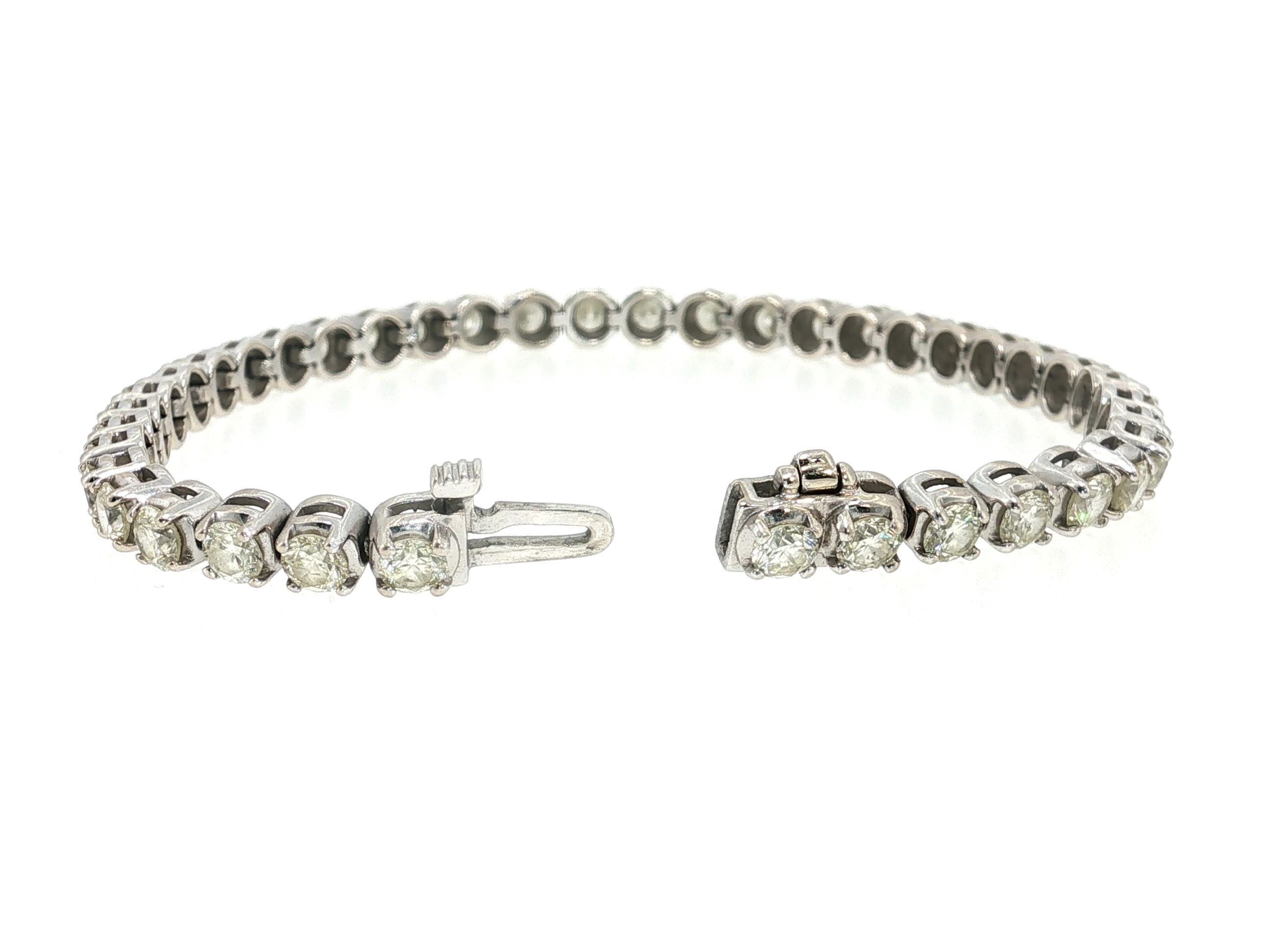 Vintage 14K White Gold Tennis Bracelet with 8 Carat Round J VS Diamonds