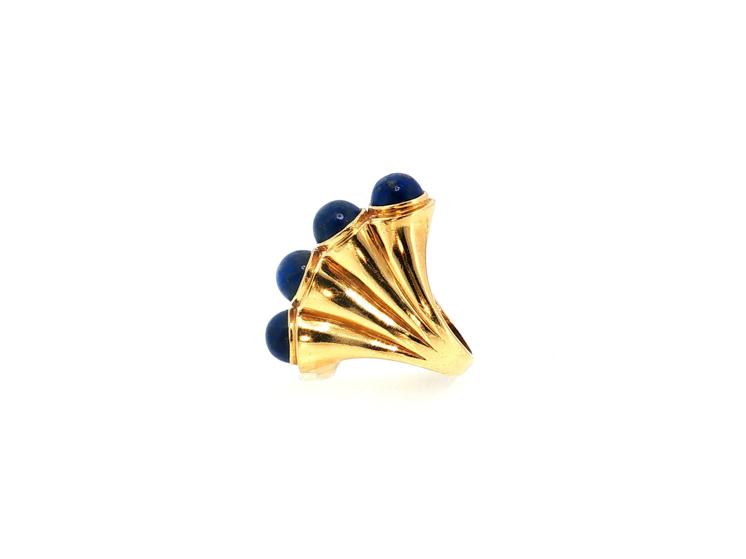 Vintage 14K Yellow Gold Cocktail Ring with 7.3-9.5 MM Lapis Lazuli Size 5