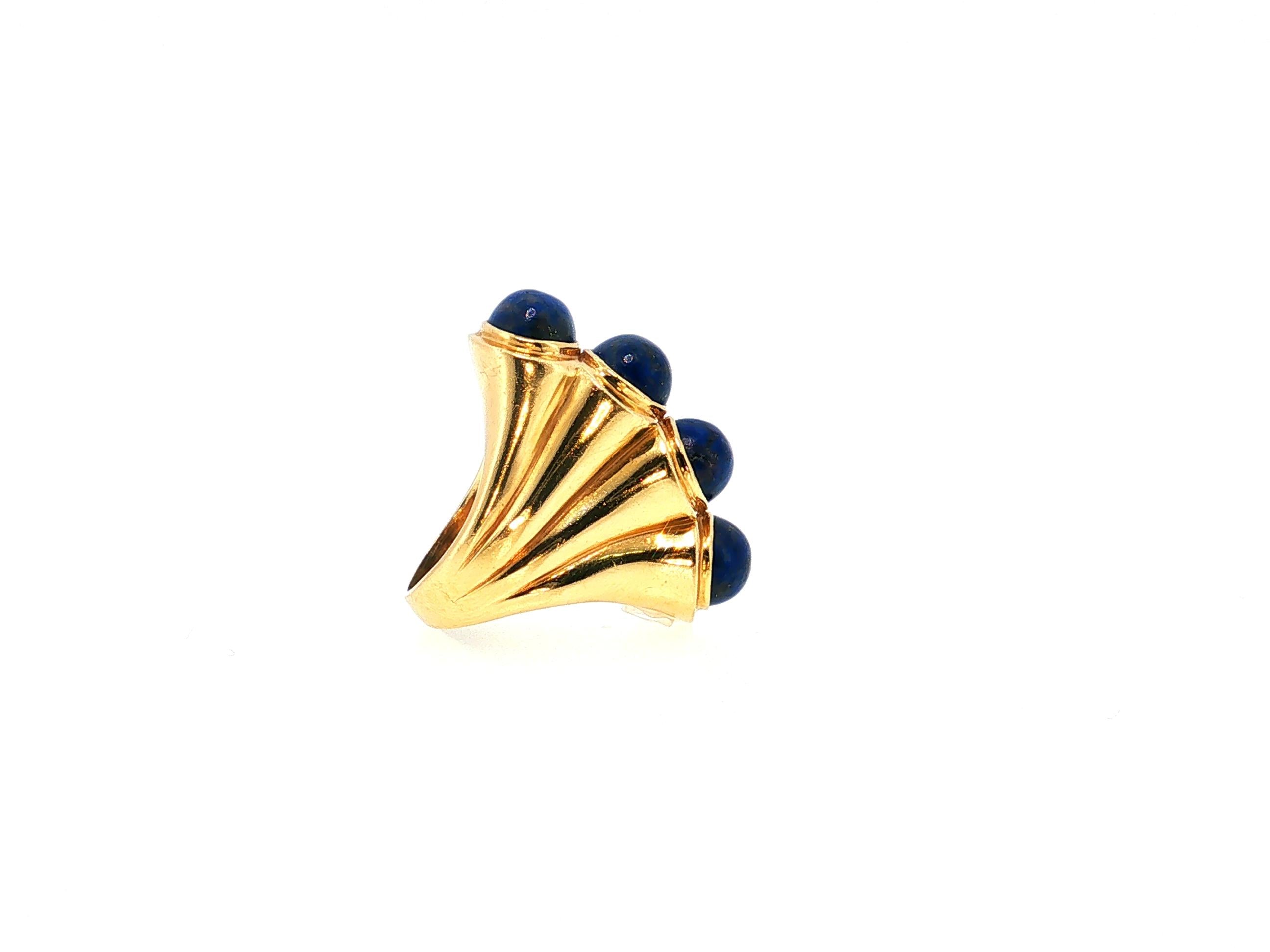 Vintage 14K Yellow Gold Cocktail Ring with 7.3-9.5 MM Lapis Lazuli Size 5
