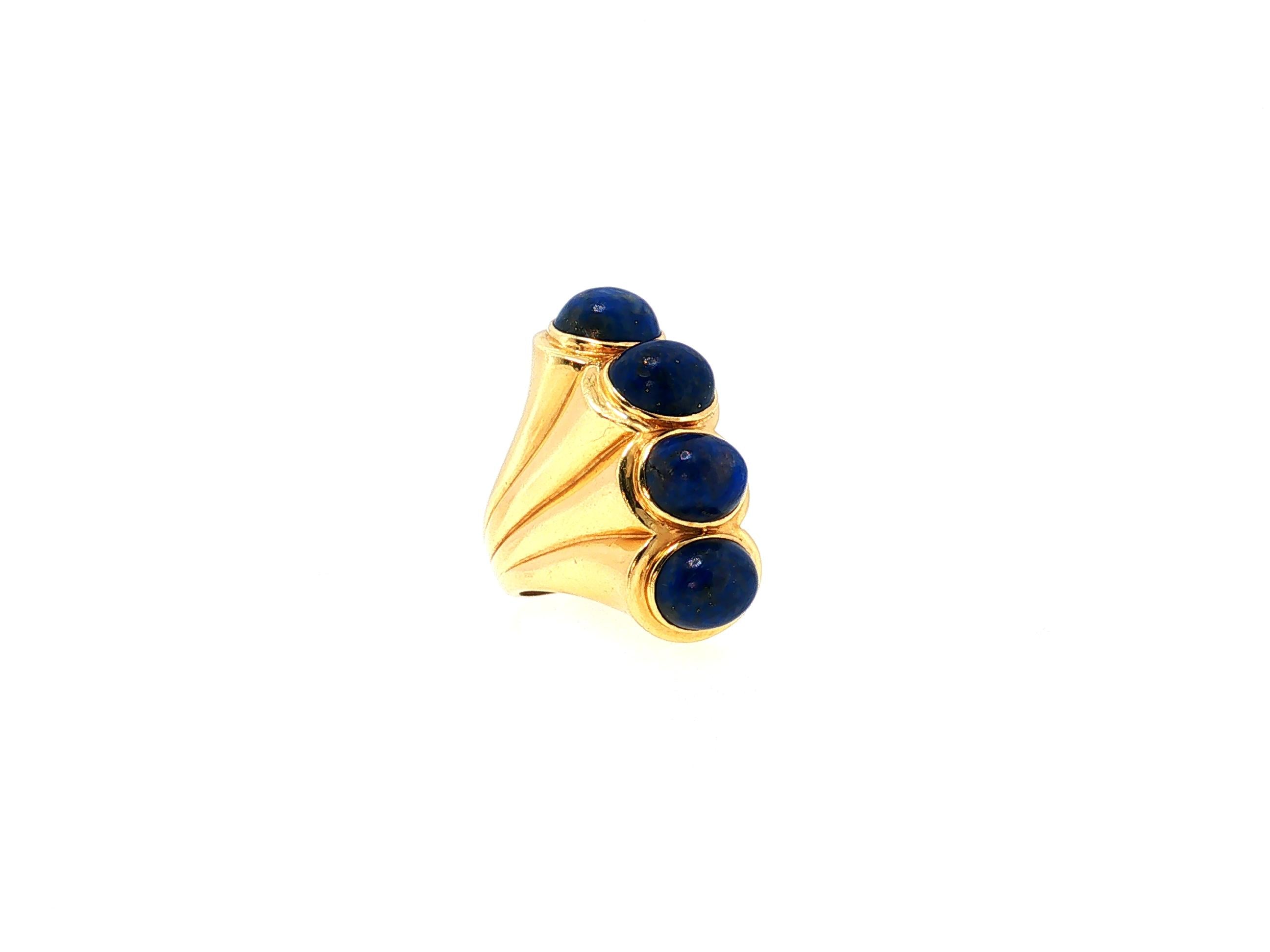 Vintage 14K Yellow Gold Cocktail Ring with 7.3-9.5 MM Lapis Lazuli Size 5