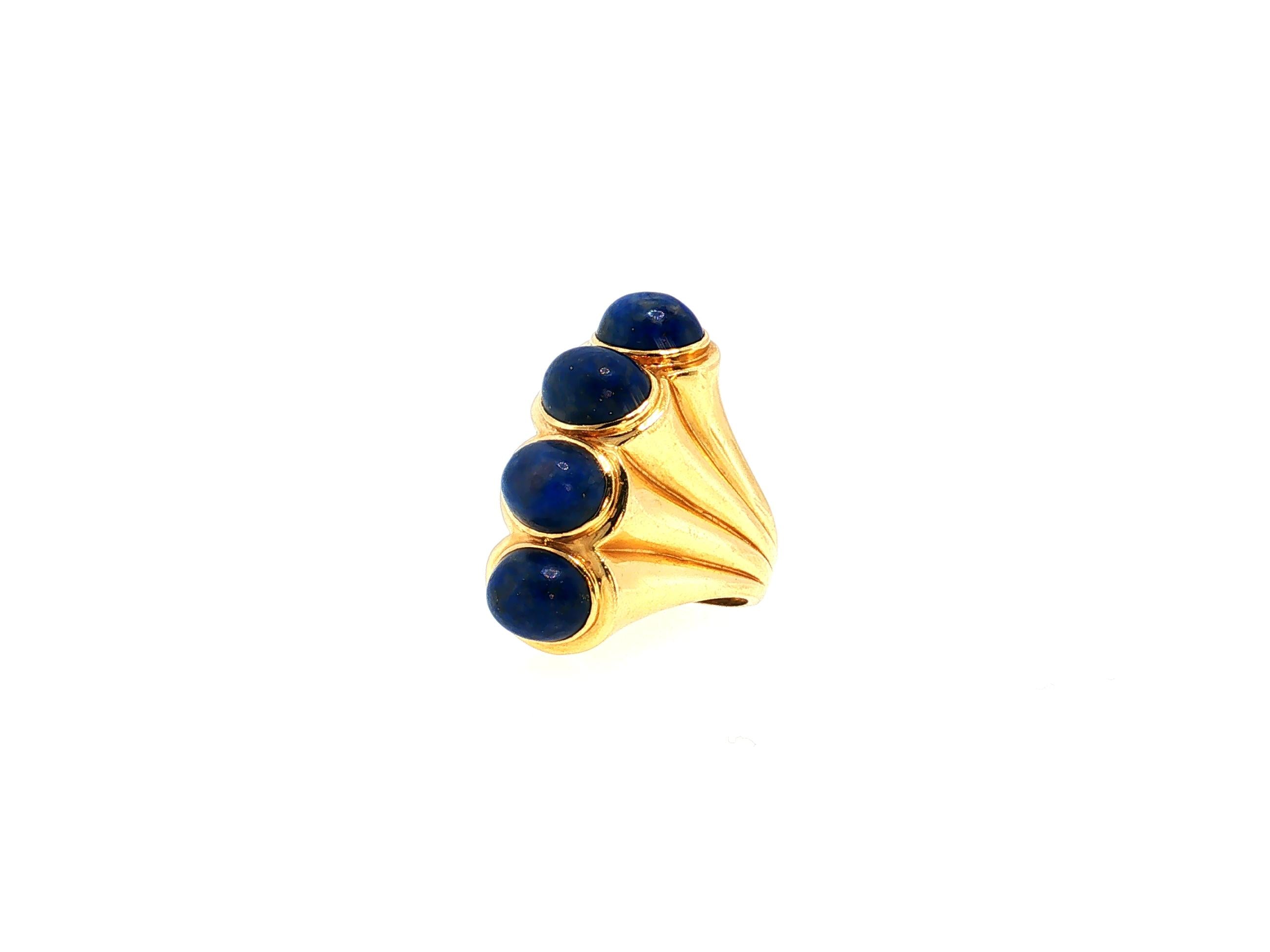 Vintage 14K Yellow Gold Cocktail Ring with 7.3-9.5 MM Lapis Lazuli Size 5