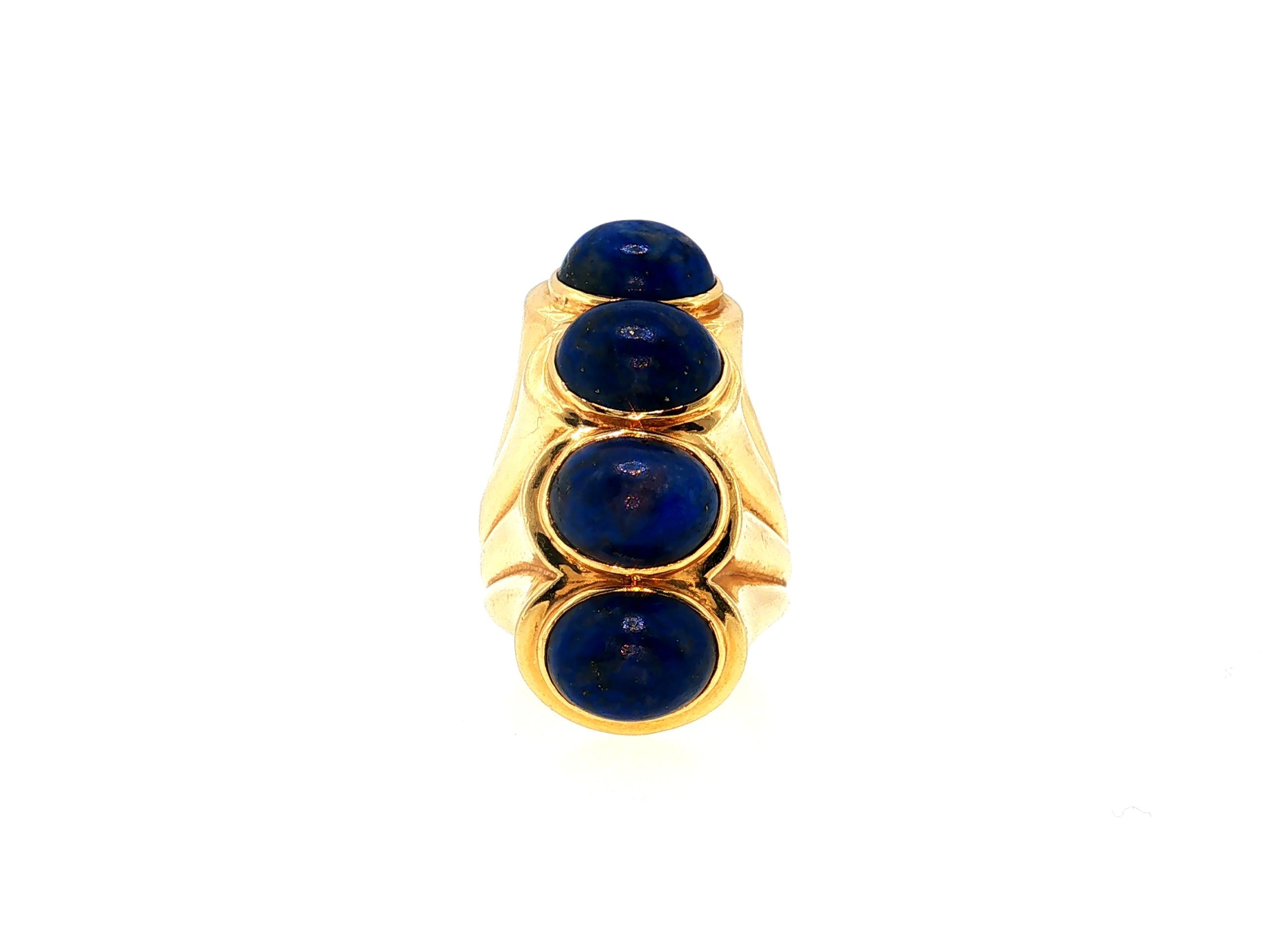 Vintage 14K Yellow Gold Cocktail Ring with 7.3-9.5 MM Lapis Lazuli Size 5