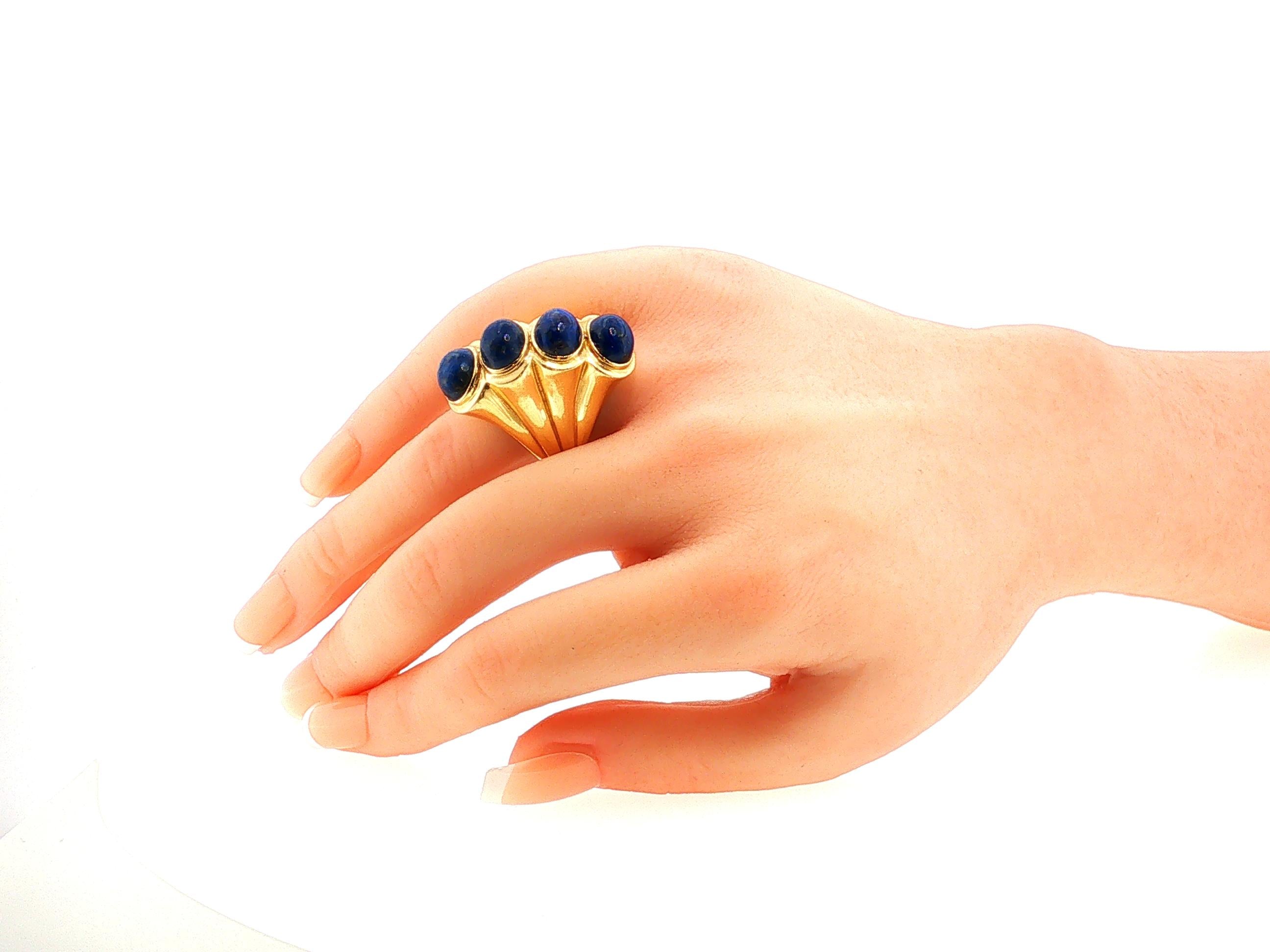 Vintage 14K Yellow Gold Cocktail Ring with 7.3-9.5 MM Lapis Lazuli Size 5
