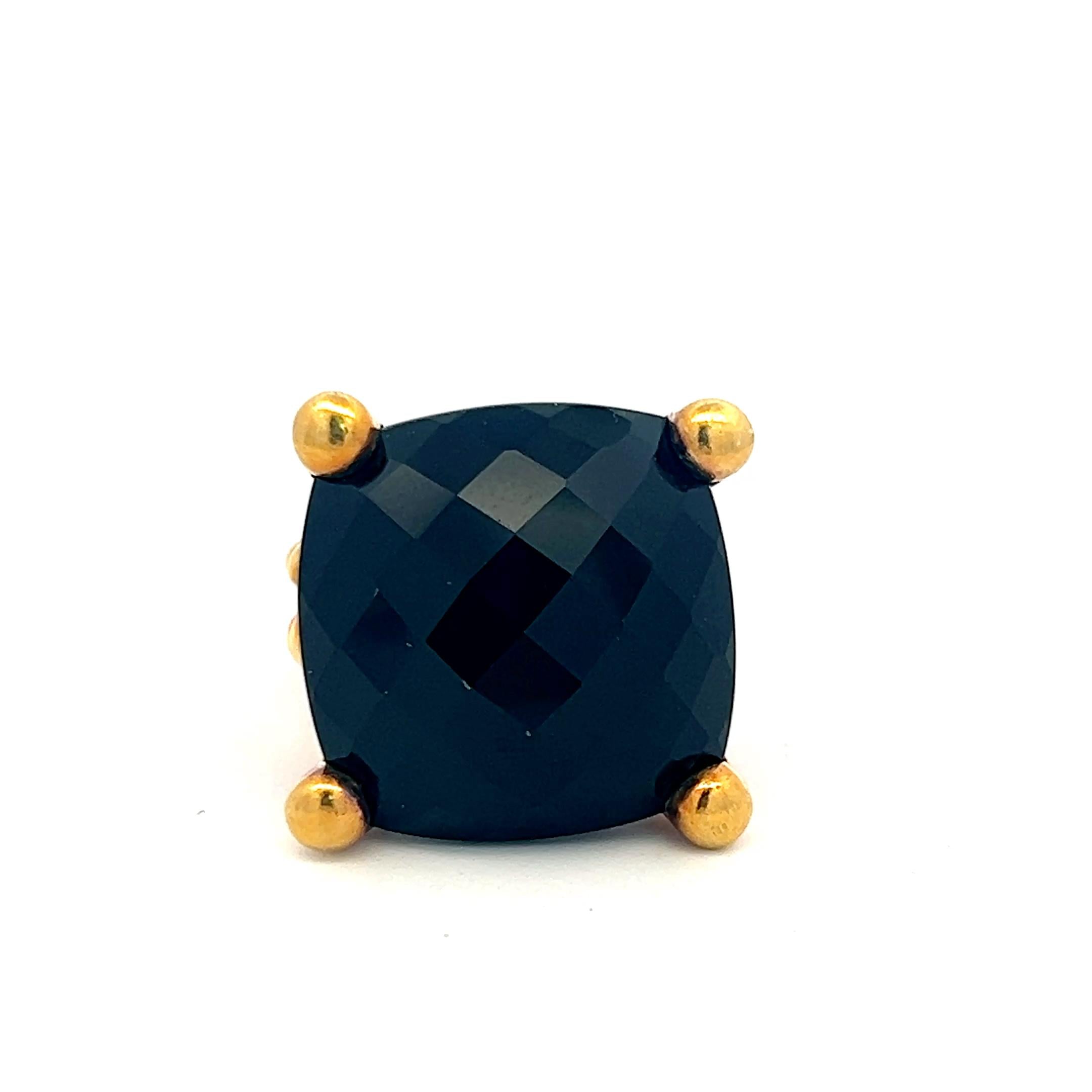 Vintage 18K Yellow Gold Cocktail Ring with 19.7x19.8 MM Onyx Size 7.5