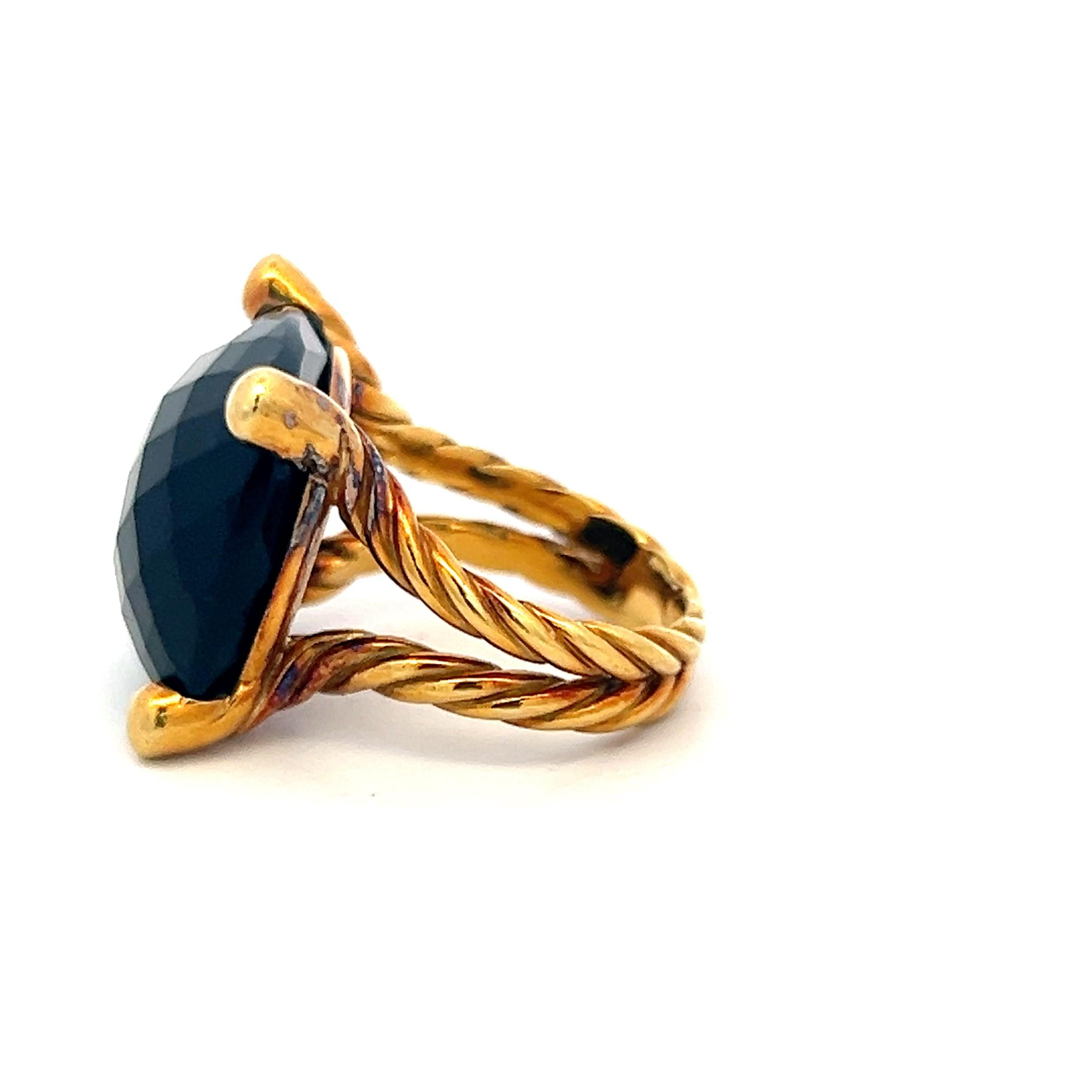 Vintage 18K Yellow Gold Cocktail Ring with 19.7x19.8 MM Onyx Size 7.5