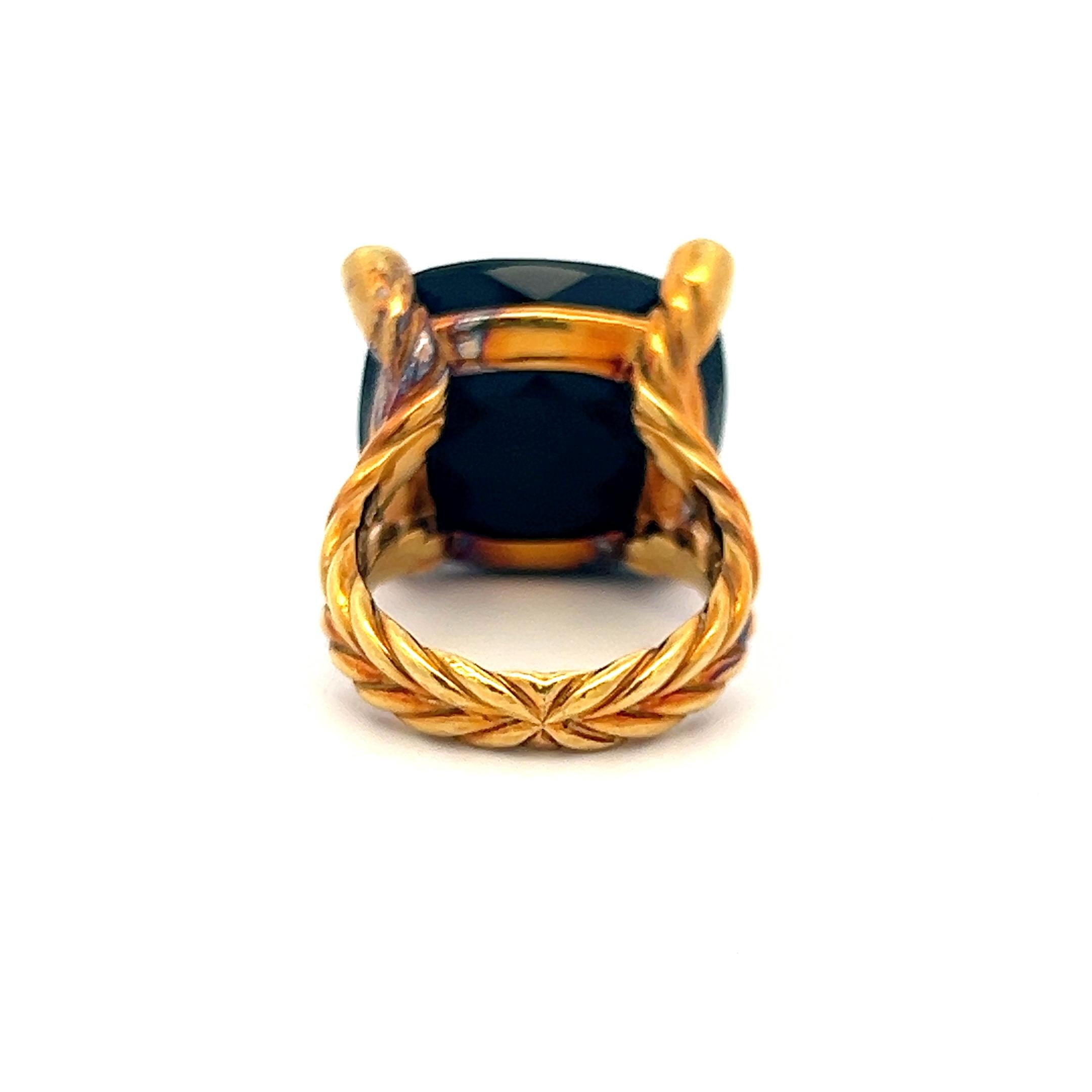 Vintage 18K Yellow Gold Cocktail Ring with 19.7x19.8 MM Onyx Size 7.5