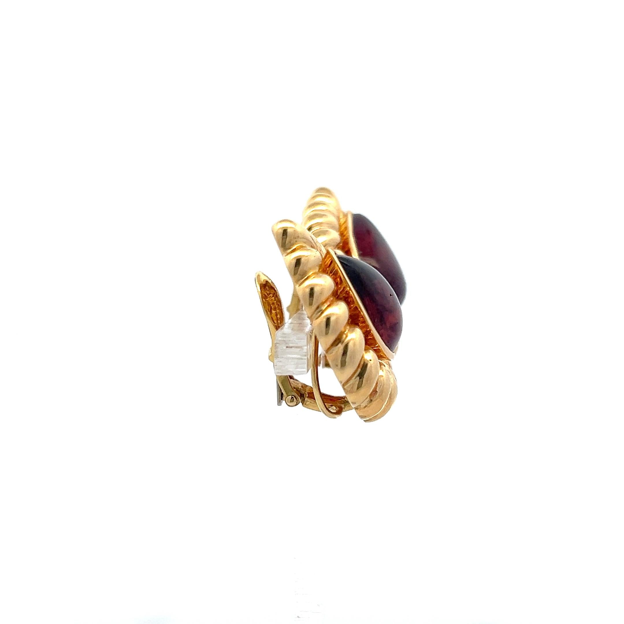 David Webb 18K YG Clip On Earrings with Pear Shaped 16.00x11.00 MM Tourmaline