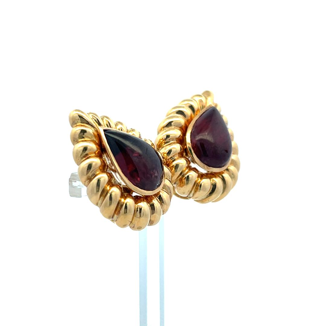 David Webb 18K YG Clip On Earrings with Pear Shaped 16.00x11.00 MM Tourmaline