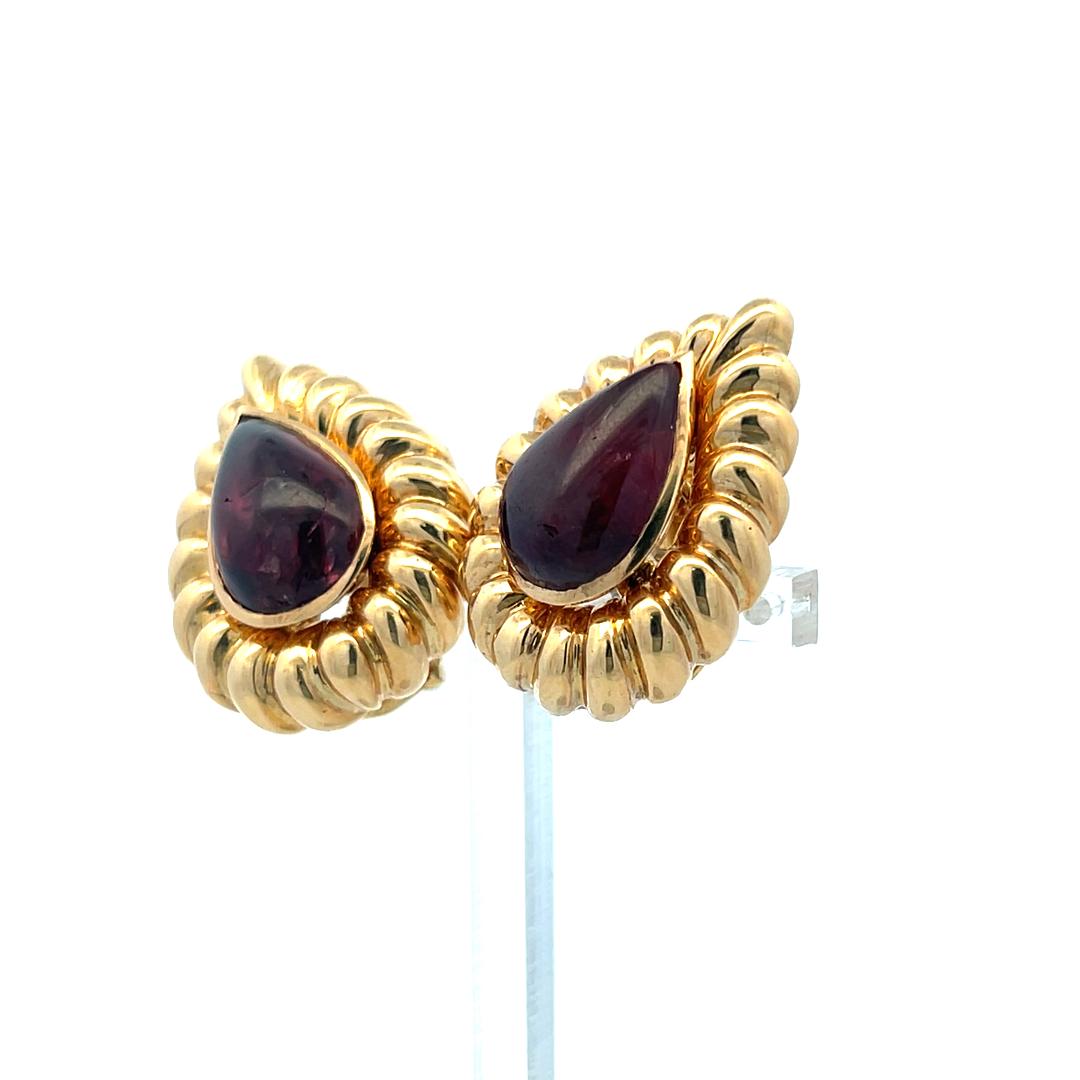 David Webb 18K YG Clip On Earrings with Pear Shaped 16.00x11.00 MM Tourmaline