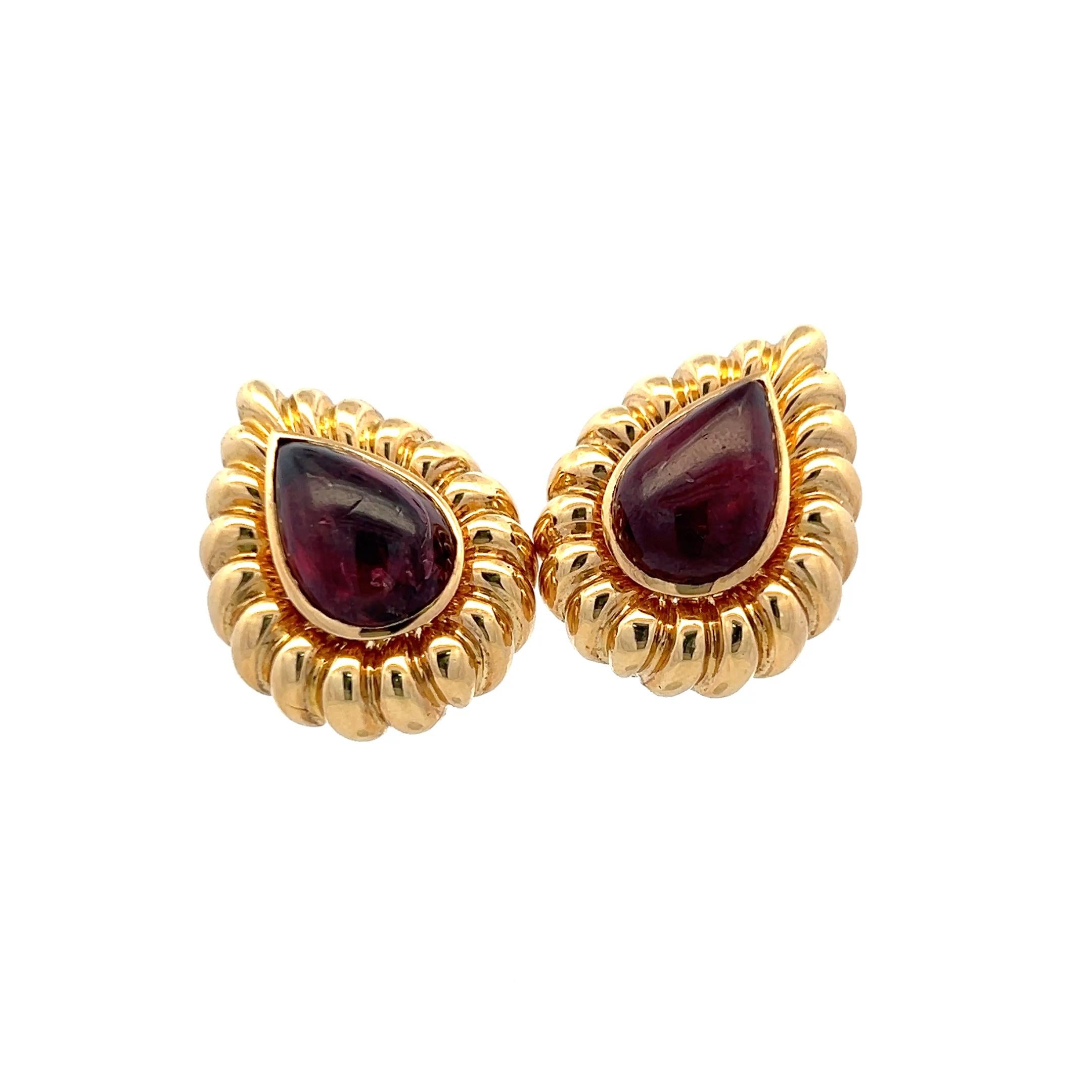 David Webb 18K YG Clip On Earrings with Pear Shaped 16.00x11.00 MM Tourmaline