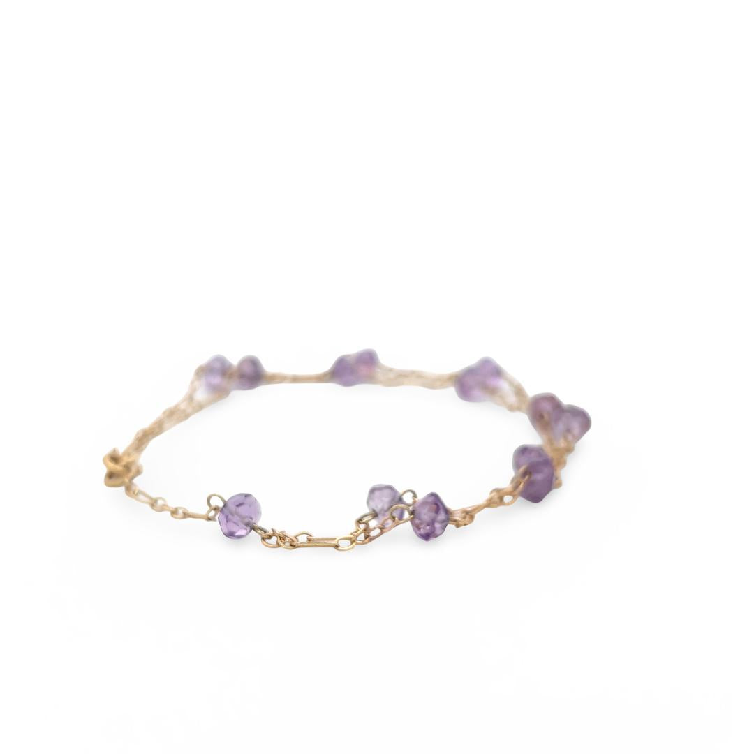 Vintage 14K Yellow Gold Link Bracelet with 5.9-6.1 MM Amethyst Gemstones