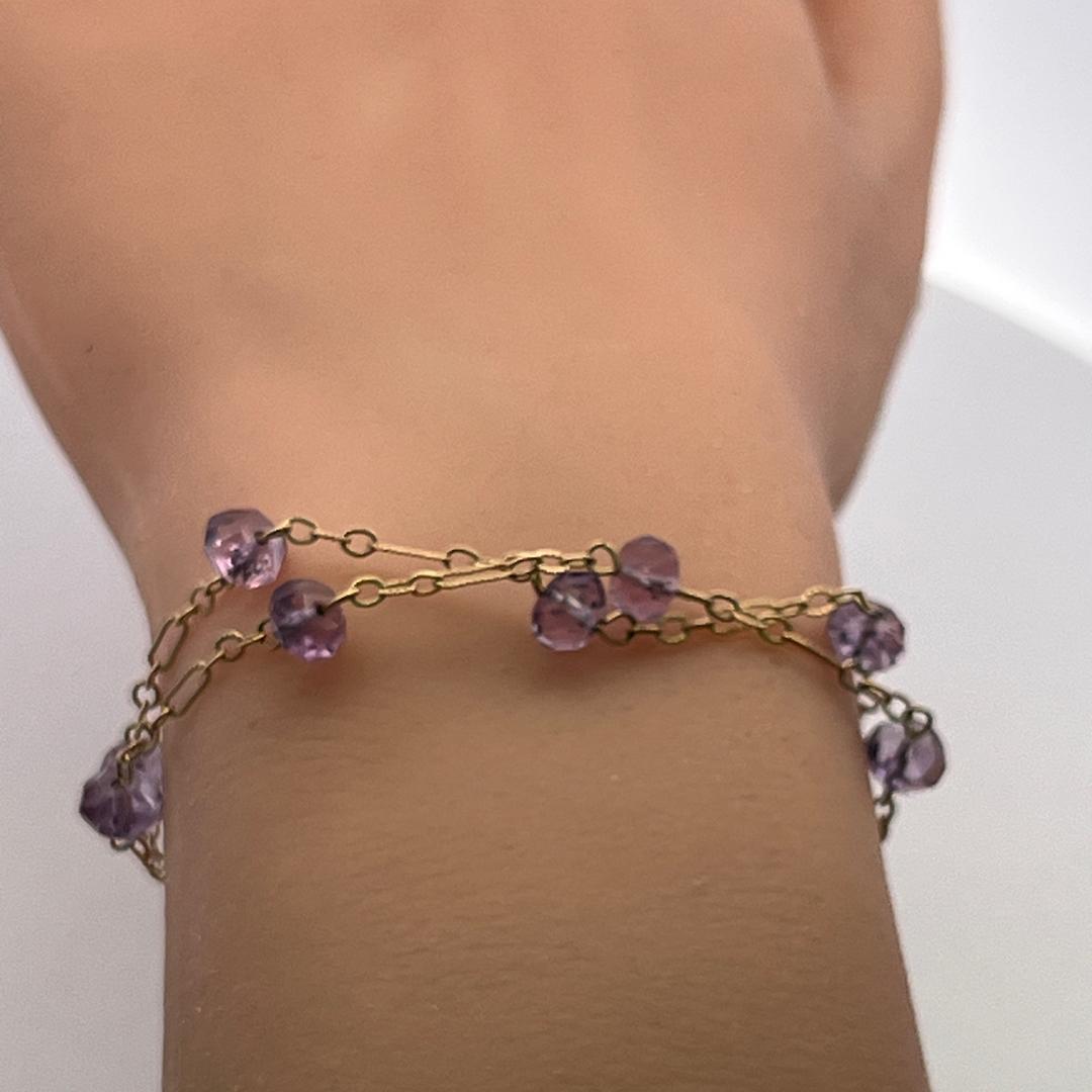 Vintage 14K Yellow Gold Link Bracelet with 5.9-6.1 MM Amethyst Gemstones