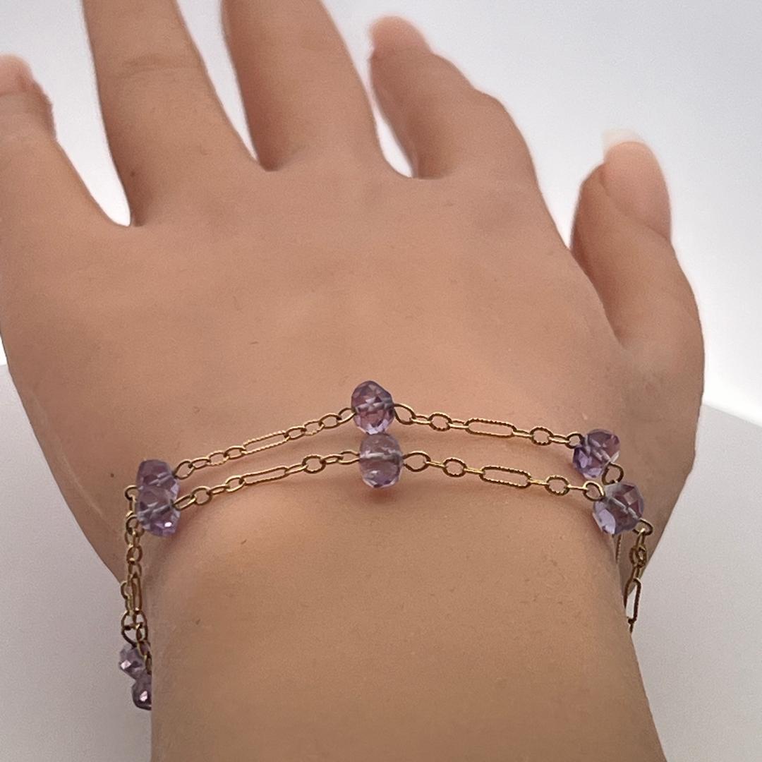 Vintage 14K Yellow Gold Link Bracelet with 5.9-6.1 MM Amethyst Gemstones