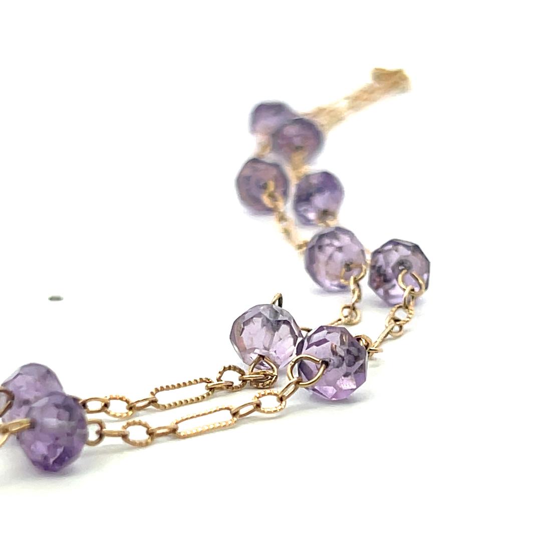 Vintage 14K Yellow Gold Link Bracelet with 5.9-6.1 MM Amethyst Gemstones