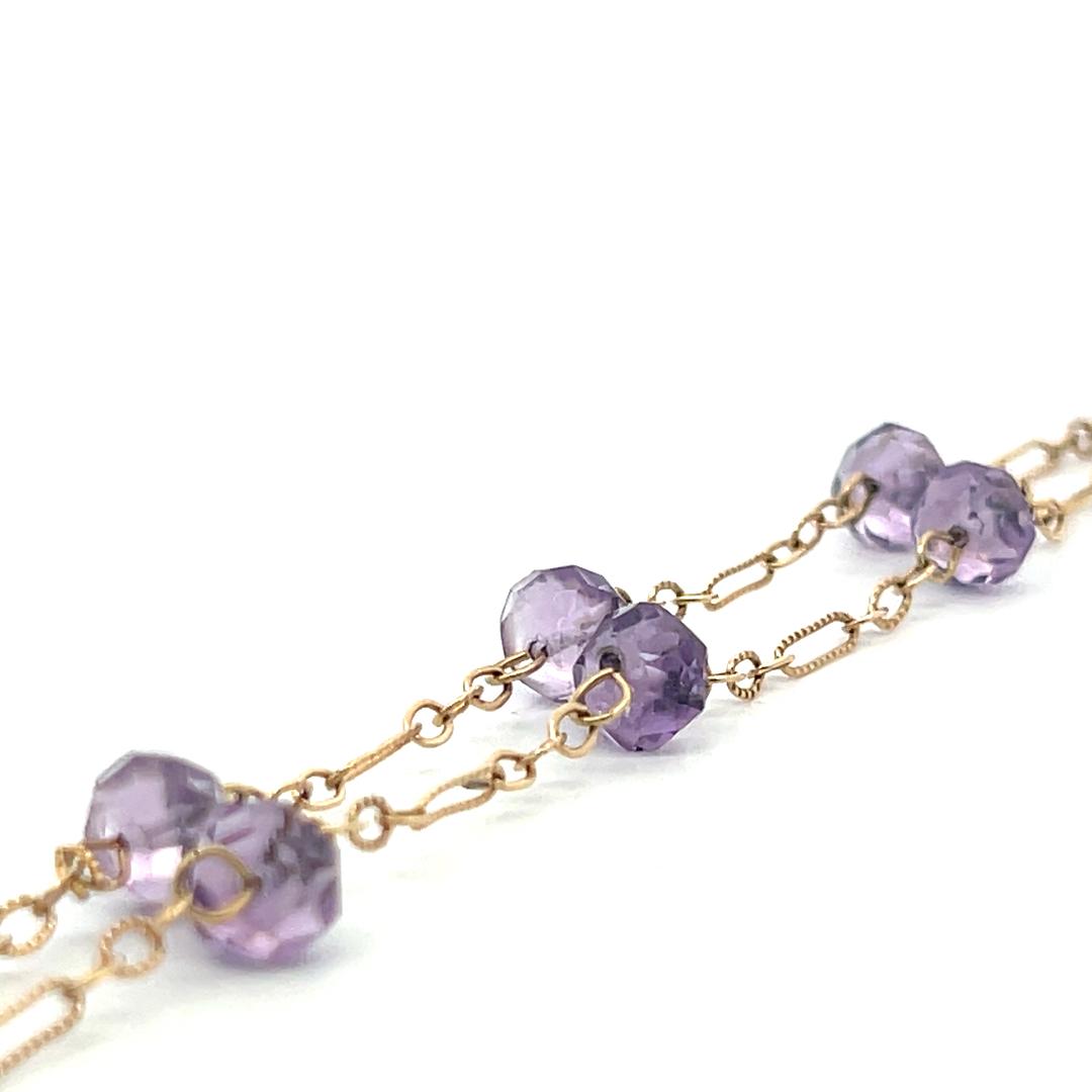 Vintage 14K Yellow Gold Link Bracelet with 5.9-6.1 MM Amethyst Gemstones