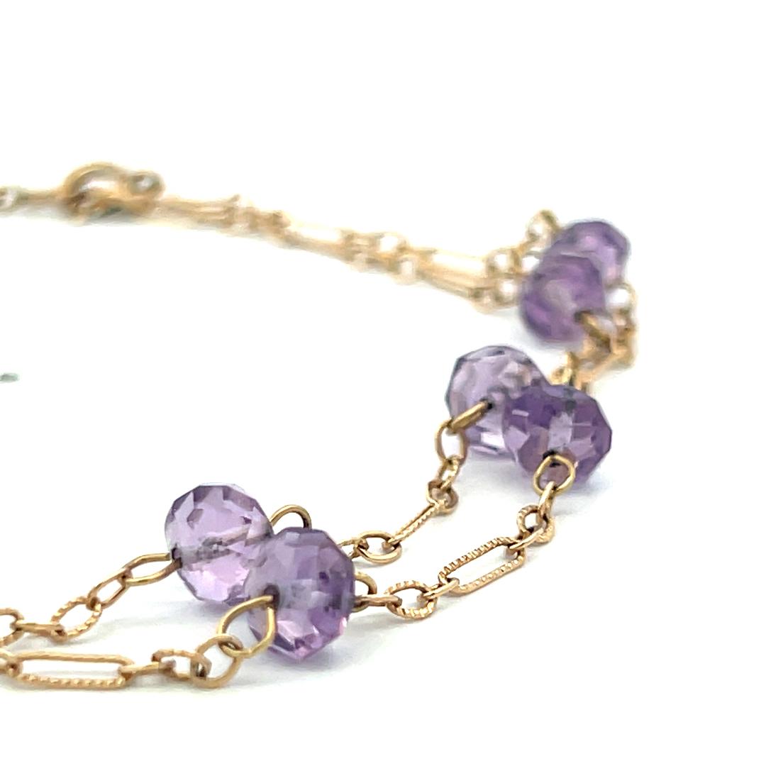 Vintage 14K Yellow Gold Link Bracelet with 5.9-6.1 MM Amethyst Gemstones