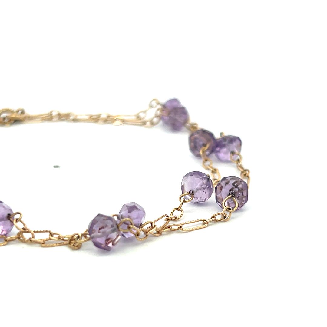 Vintage 14K Yellow Gold Link Bracelet with 5.9-6.1 MM Amethyst Gemstones