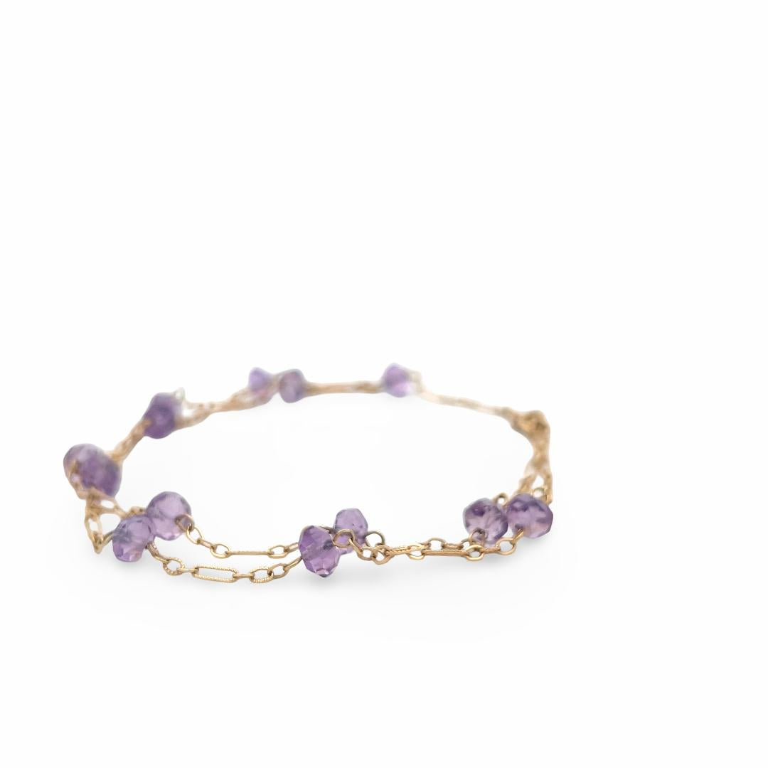 Vintage 14K Yellow Gold Link Bracelet with 5.9-6.1 MM Amethyst Gemstones