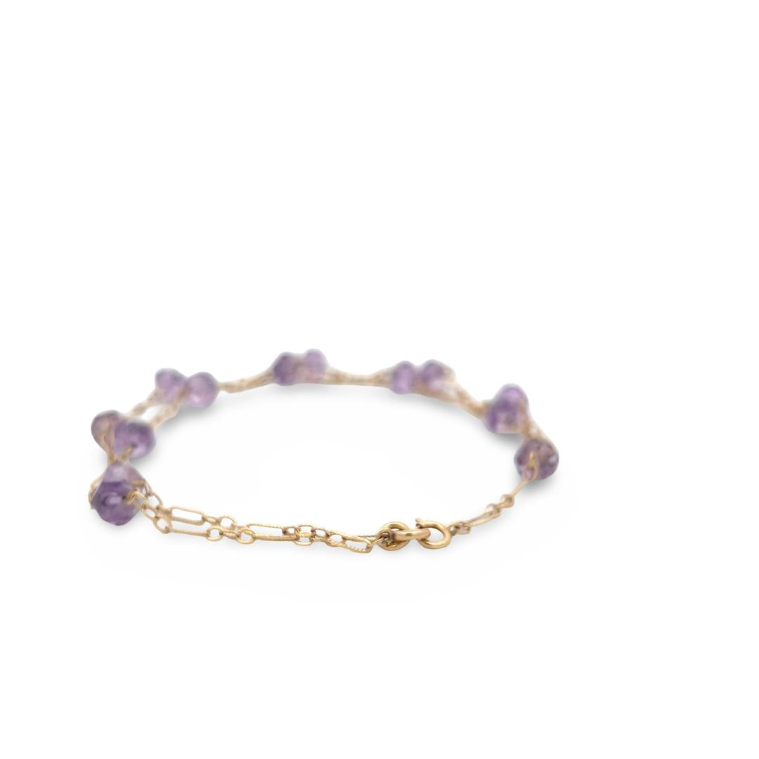 Vintage 14K Yellow Gold Link Bracelet with 5.9-6.1 MM Amethyst Gemstones