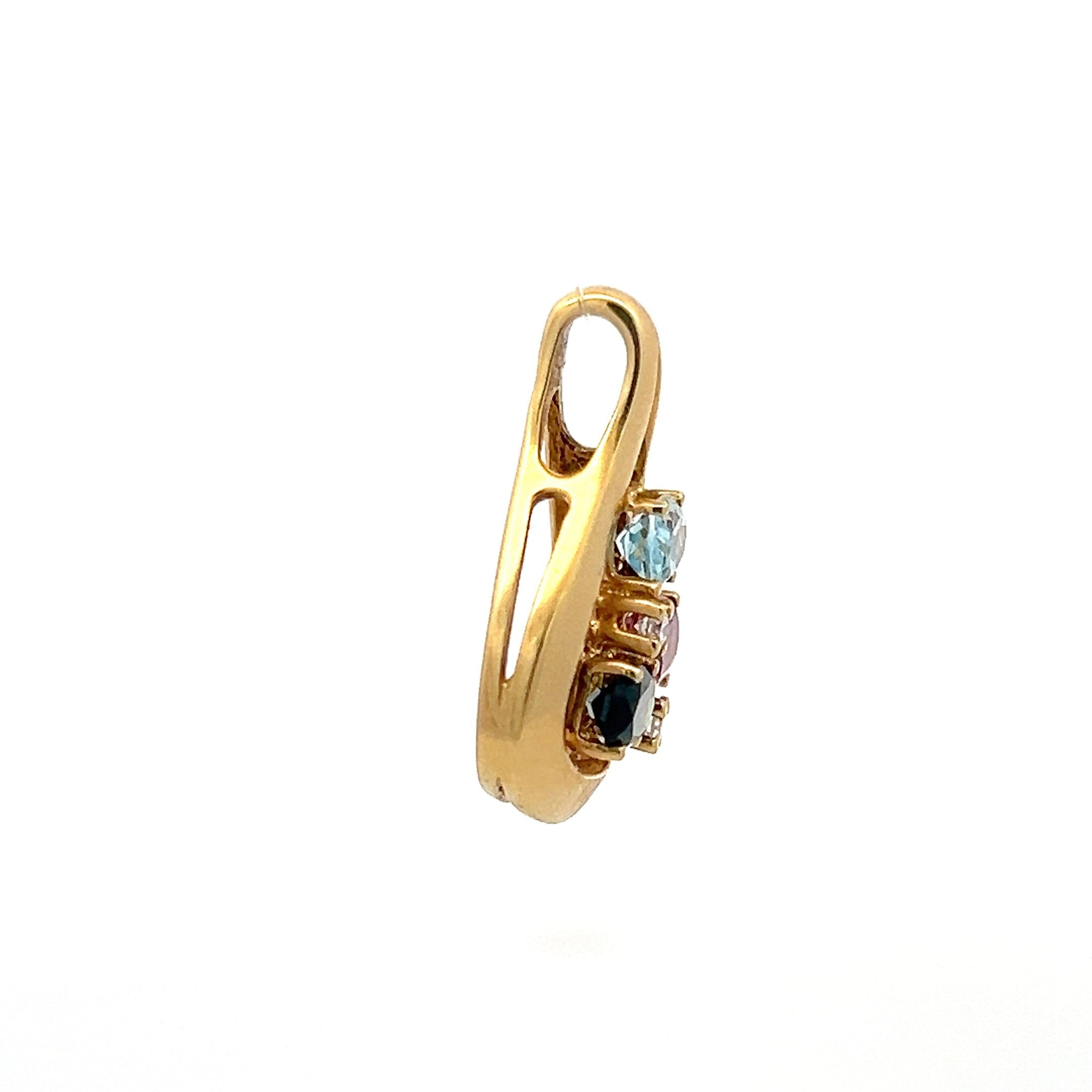 Vintage 18K Yellow Gold Pendant with 0.06ct Round Diamonds & Multi Gemstones