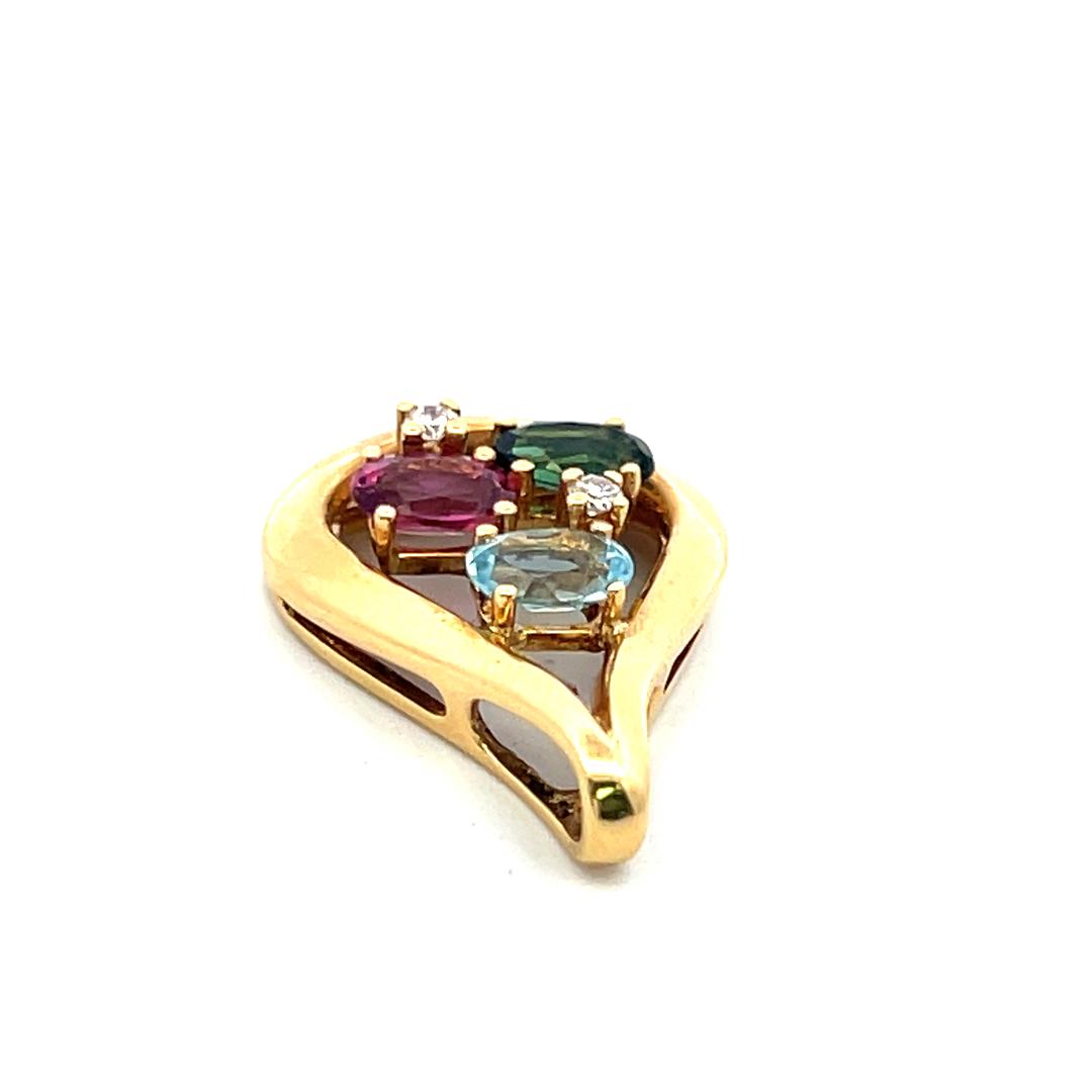 Vintage 18K Yellow Gold Pendant with 0.06ct Round Diamonds & Multi Gemstones