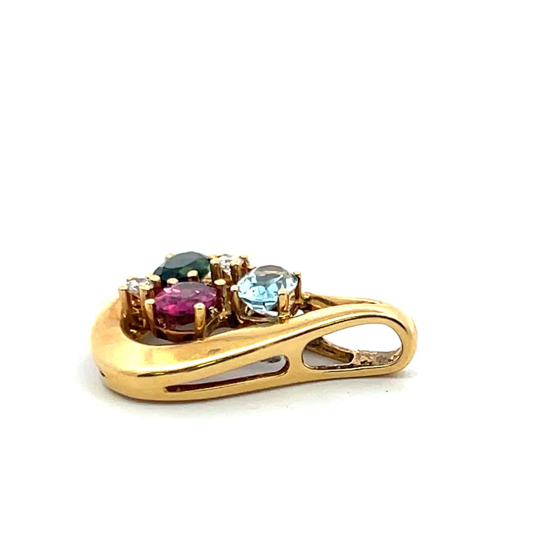 Vintage 18K Yellow Gold Pendant with 0.06ct Round Diamonds & Multi Gemstones